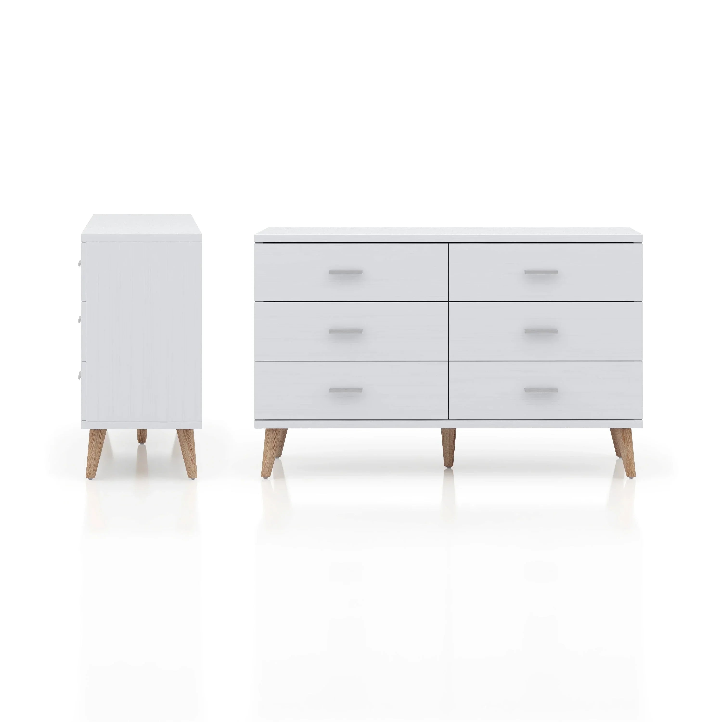 Bar by Dresser Pulls Wide Denhour White DH Modern 47-inch with BASIC 6-Drawer Mid-Century