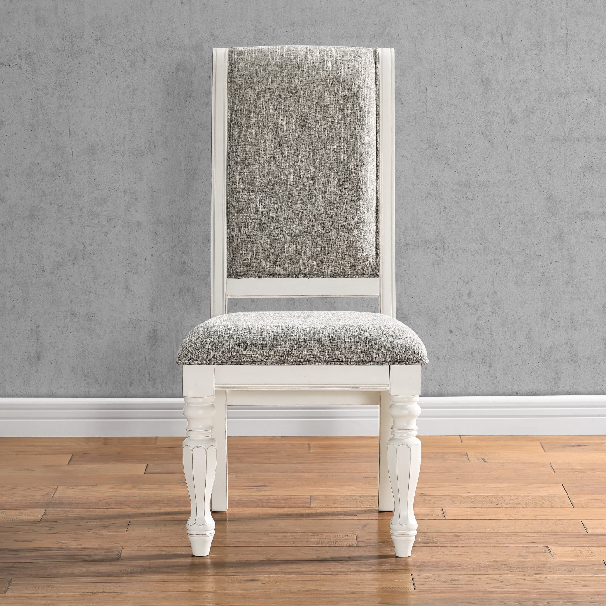 Country White Weathered Oak Belleza Finish French Set Furniture Roundhill and Antique Dining 5-Piece in