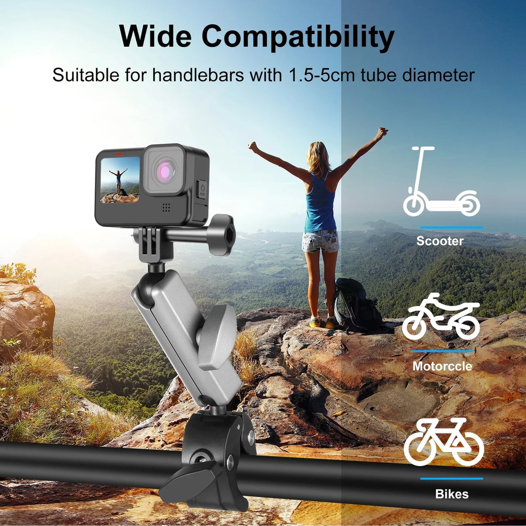 Handlebar Dual Rotatable AKASO Mount, DJI Hero PULUZ Aluminum PU867B Alloy Ball 11/10/9/8 Head, Clamp Adapter, Compatible