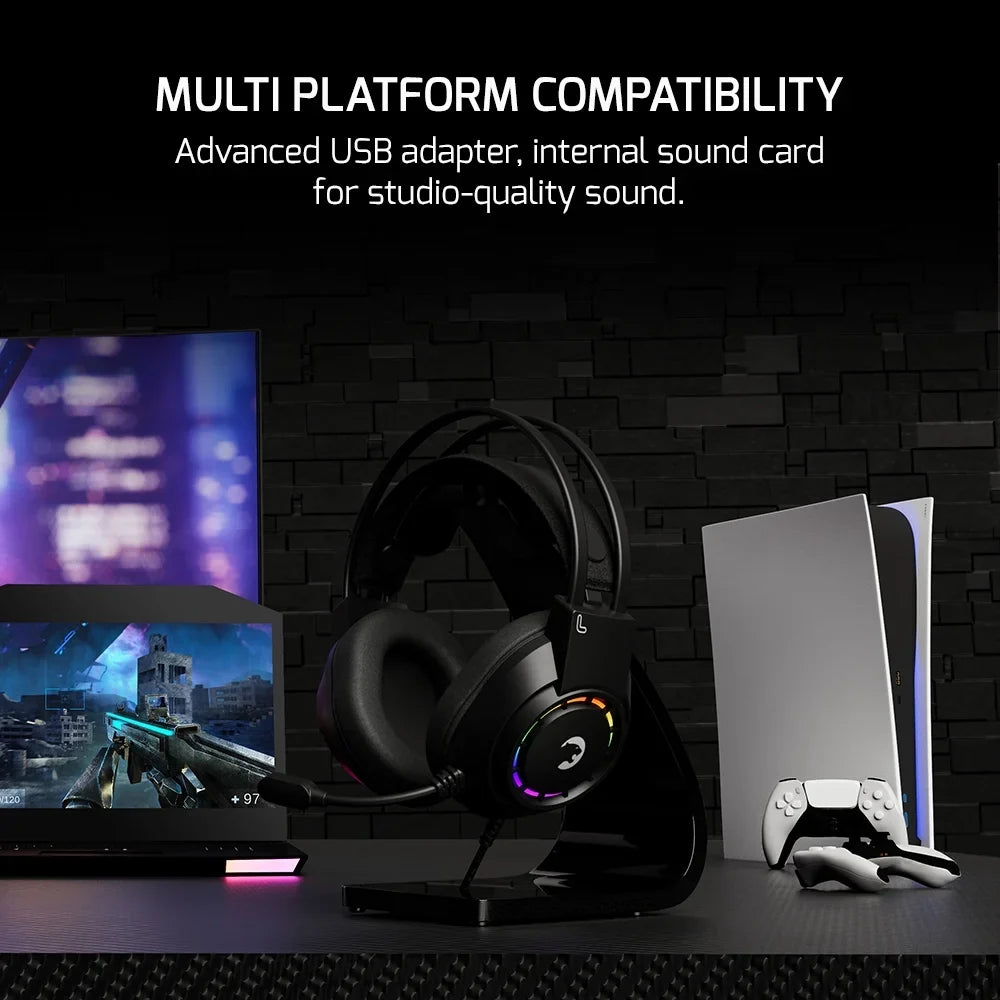 PS5, Playstation, Sound, Drivers, PC, Voldon 7.1 USB with Comfort for Virtual GAMEPOWER Black Wired 360 Design, Noise Gaming PS4, Spatial - Audio, Led Headset Surround 50MM Mic Headphones Cancelling