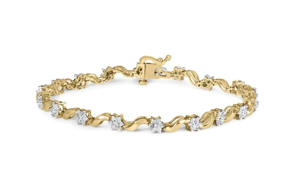 Yellow Clasp Brilliance 10k of Floral Color, Womens Cttw Diamond Clarity) I2-I3 Gold Round Box Prong Cut S-Link 1.00 7.50" (I-J Haus Bracelet