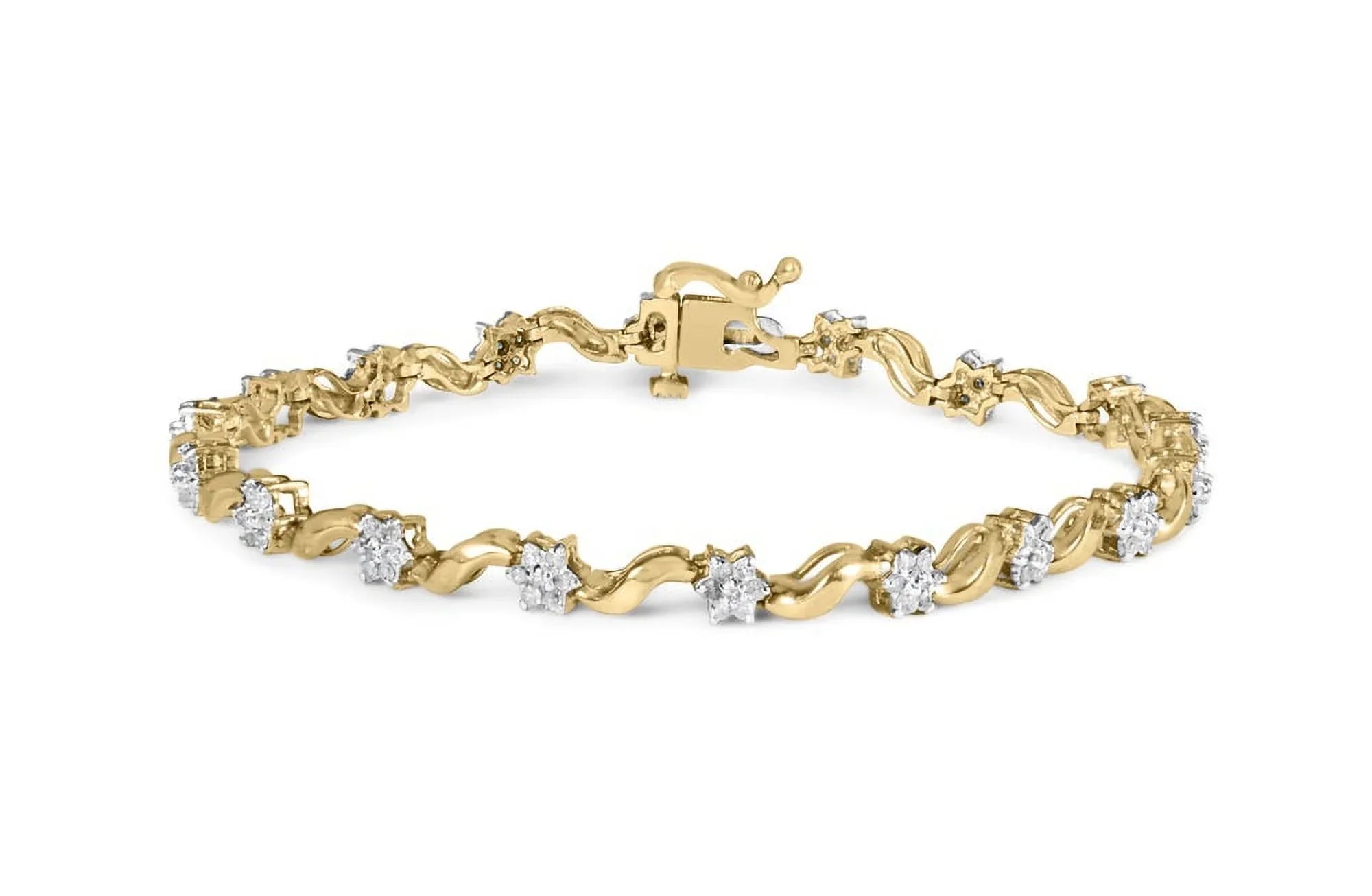 Yellow Clasp Brilliance 10k of Floral Color, Womens Cttw Diamond Clarity) I2-I3 Gold Round Box Prong Cut S-Link 1.00 7.50" (I-J Haus Bracelet