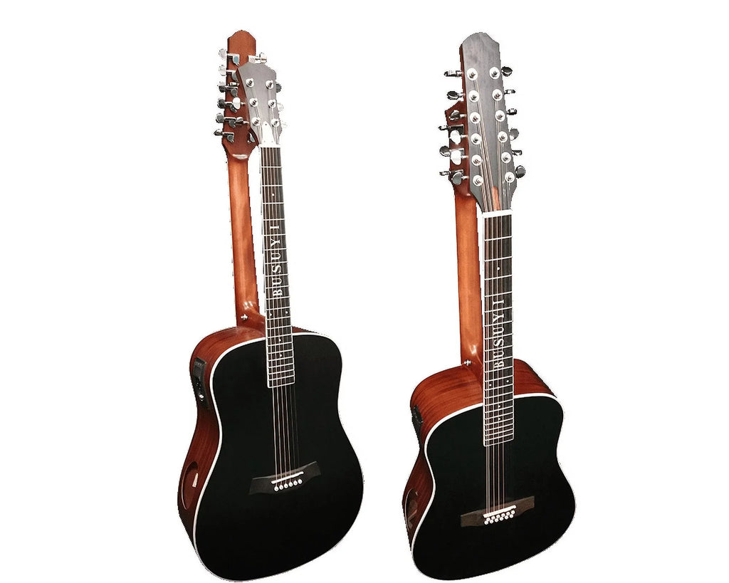 Acoustic Sided Double Guitar PT Busuyi BlackBrown Neck, Strings 2021 12/6 Double