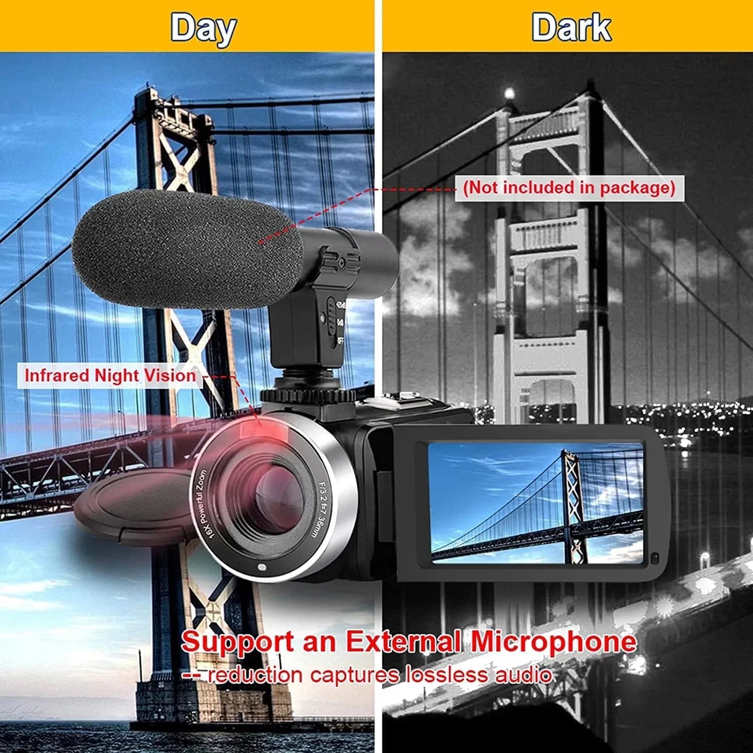 Screen Zoom HD IR 30FPS Camcorders Night Control IPS 2 1080P Camera Camera Vlogging Vision Full Remote Video Camcorder Inch Recorder Camera MP 24.0 Batteries with 3.0 16X