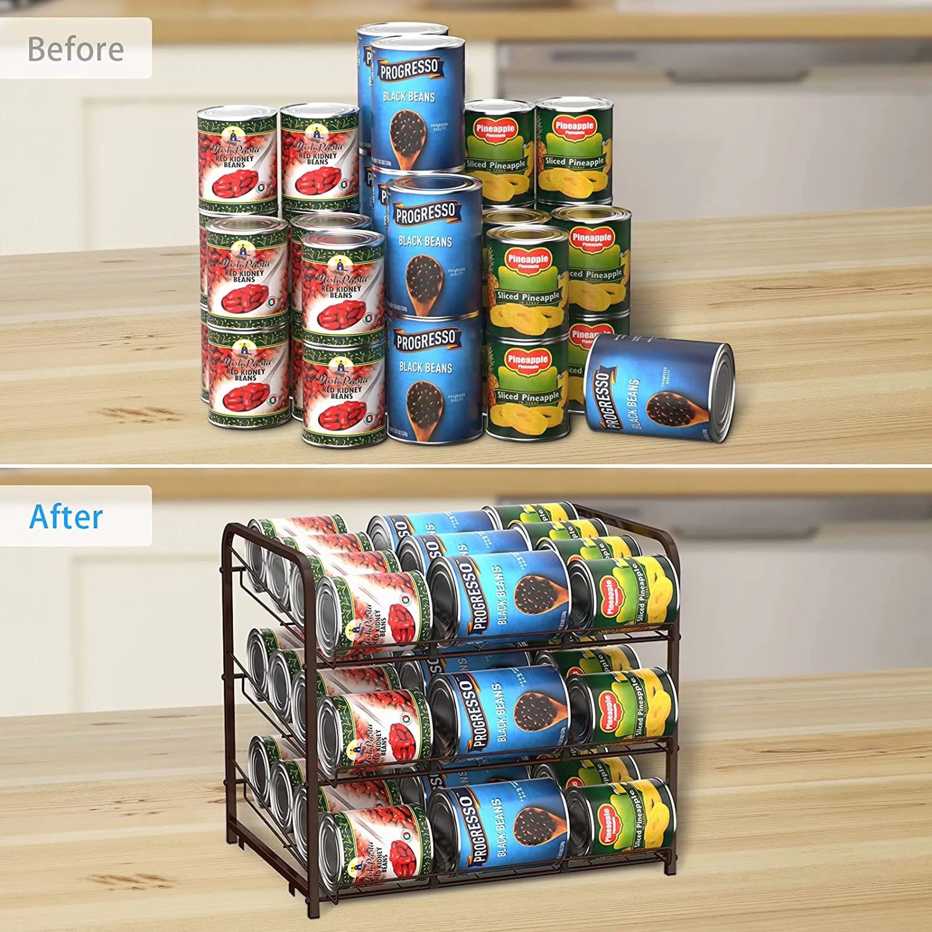Cans Two-piece Organizer, For Room Countertops Can Stackable 72 Large Pull and Kitchen Suitable Living Capacity, Rack