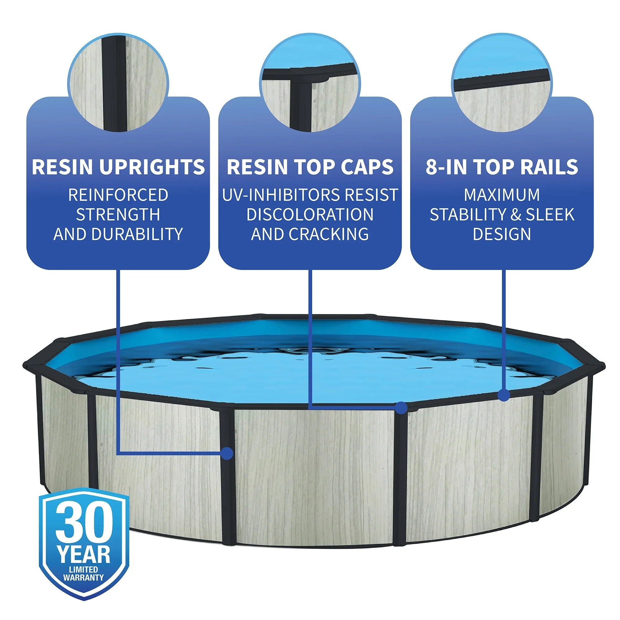 52-in Deep Pool Hybrid 18-ft Top Wave Package with Blue Rail Round 8-in Savannah