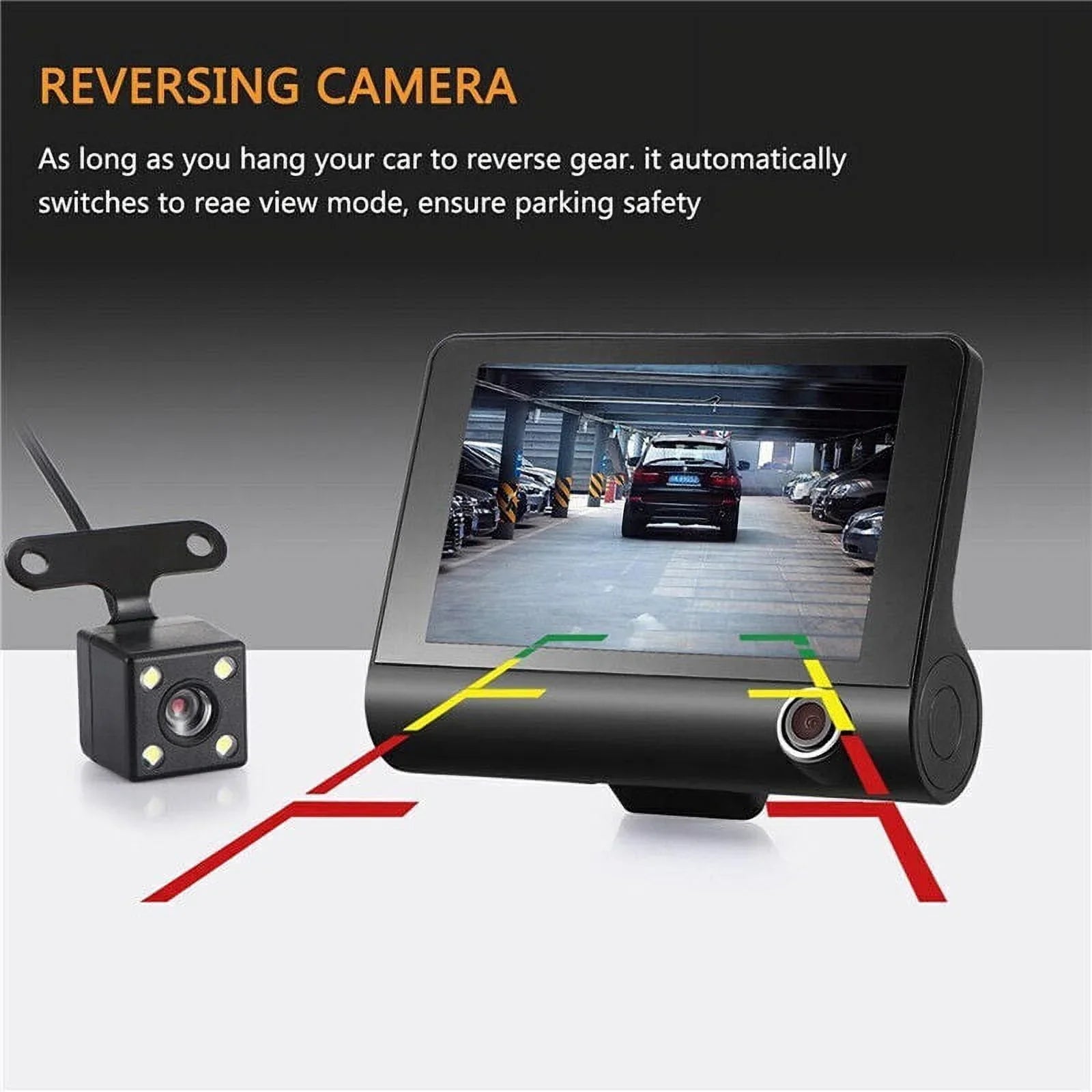 Detection 4" G-Sensor, Dash 1080P Motion Parking Dual Lens Car Front/Rear/Built-In DVR Recorder Monitoring Driving Xhy Video Camera HD Cam and