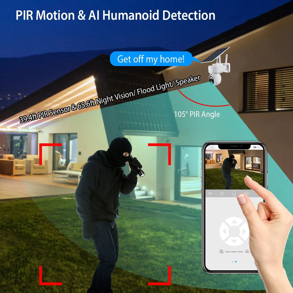 Outdoor Powered Camera Security Battery Audio for Light Wireless WIFI iMounTEK Solar Detection Night Vision Camera Surveillance Siren 2-Way Color 1080P Home Flood Human