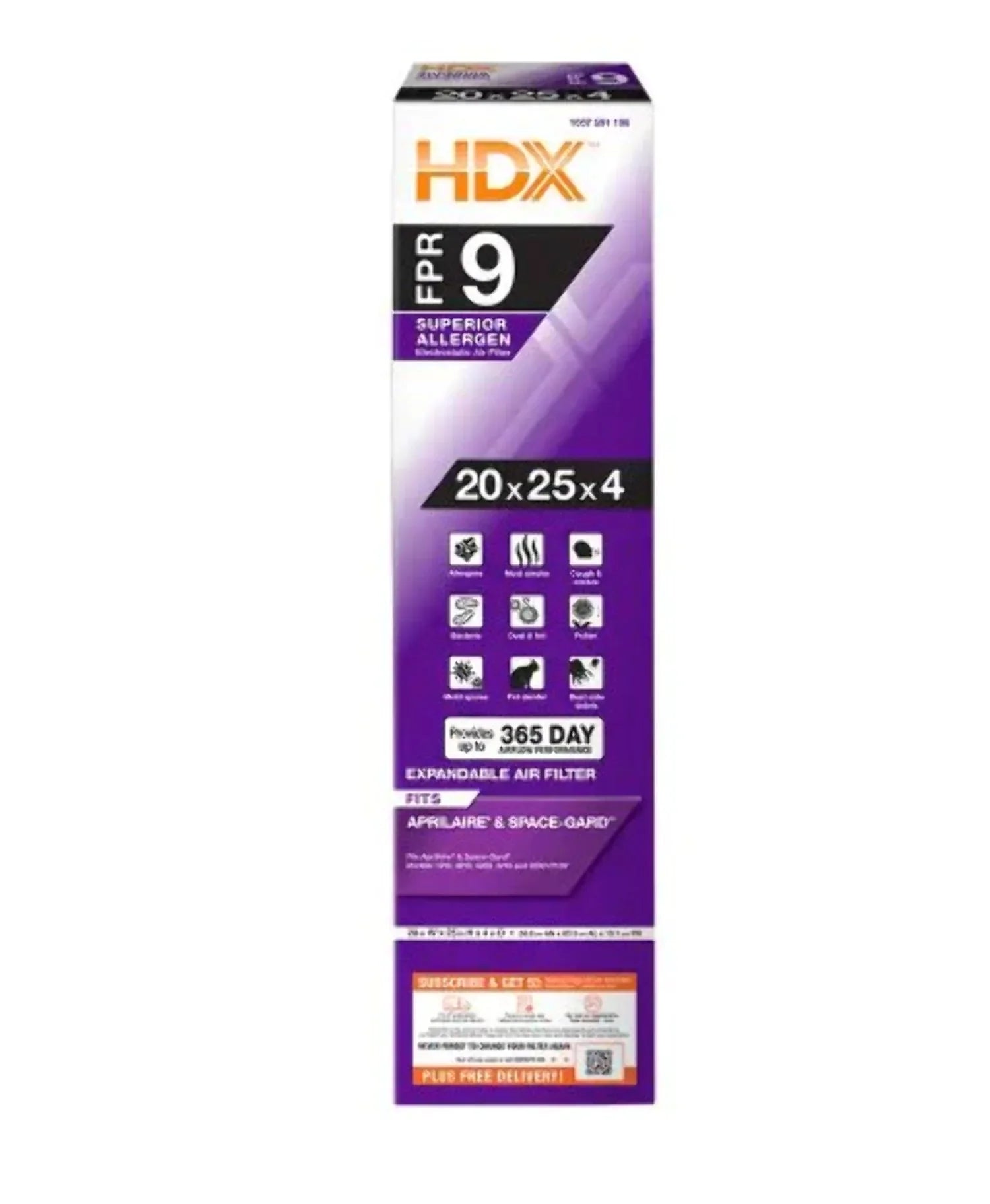 Filter 9, 25 4 in. 20 MERV in. HDX Replacement X Pleated 11 X AprilAire/Space-Guard FPR in. Air