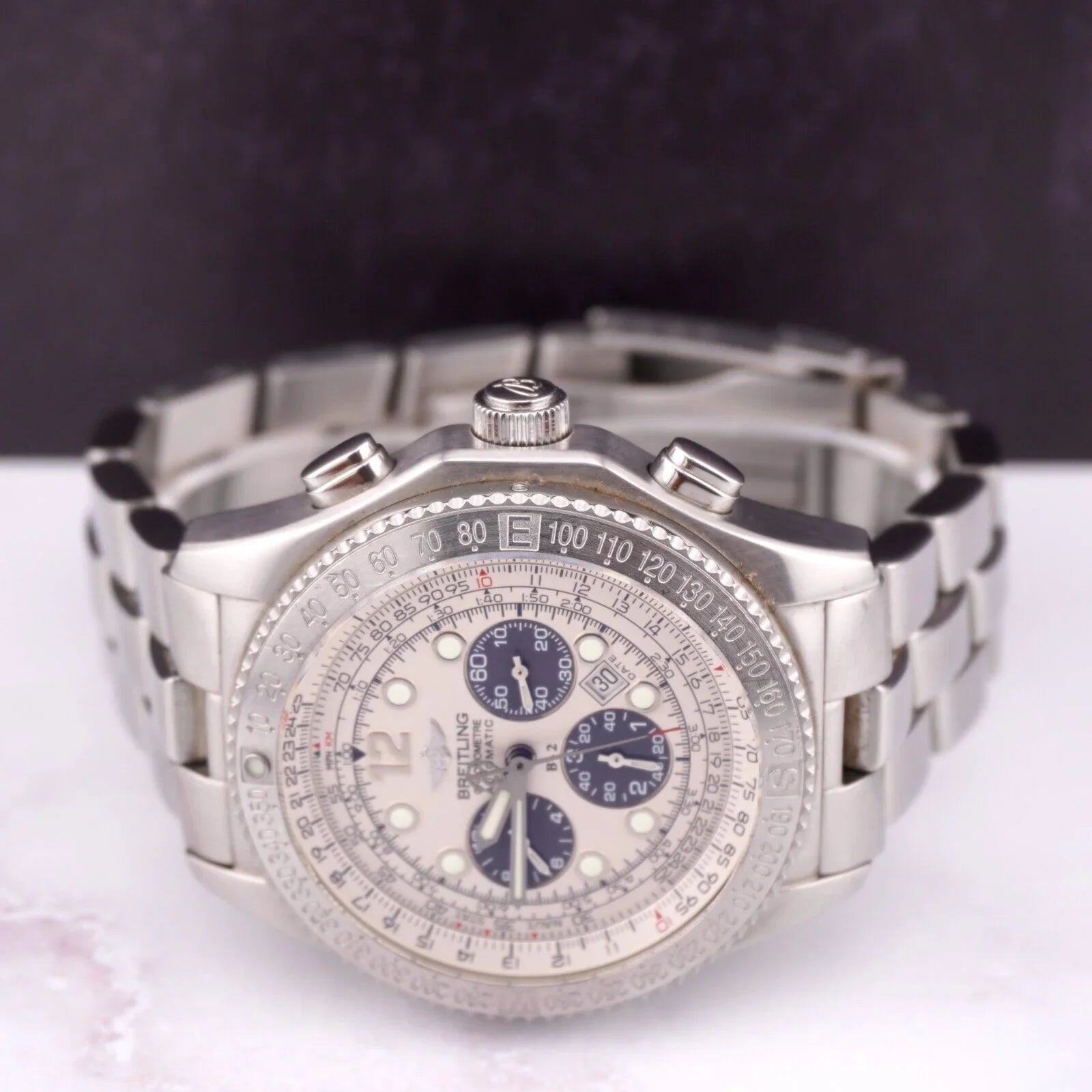 Dial Men's B-2 BREITLING White Watch Steel Automatic Chronograph 44mm A42362
