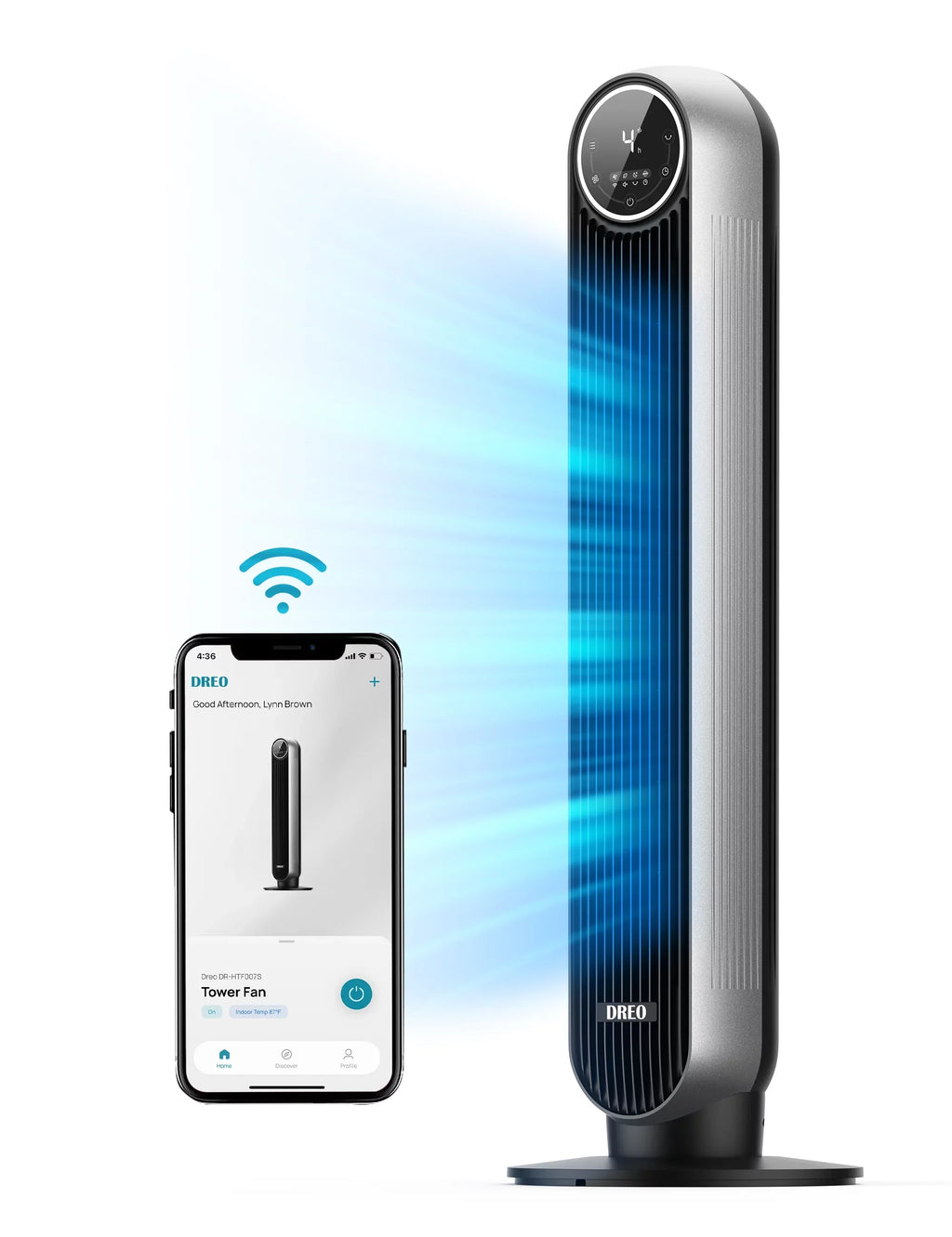 Standing with Oscillating with Fan Remote for Fan Floor Quiet Alexa/Google WiFi Bladeless 8H Fans, Works Voice Modes, Tower Smart Timer, Dreo Control, Bedroom, 4 4 Speeds, and