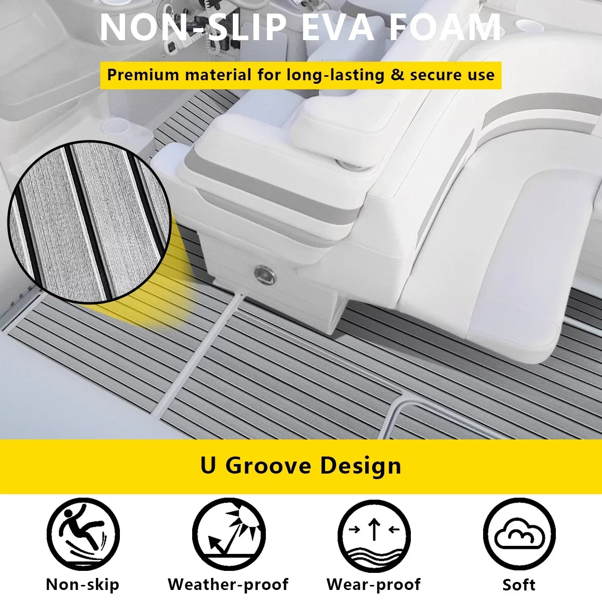 Boat Sea Foam RV 94"x HJDECK Self-Adhesive Deck for Non-Skid Yacht Faux Sheet/Carpet Teak Boat Decking 35" Flooring Marine Fits Pad EVA Mats/Decking