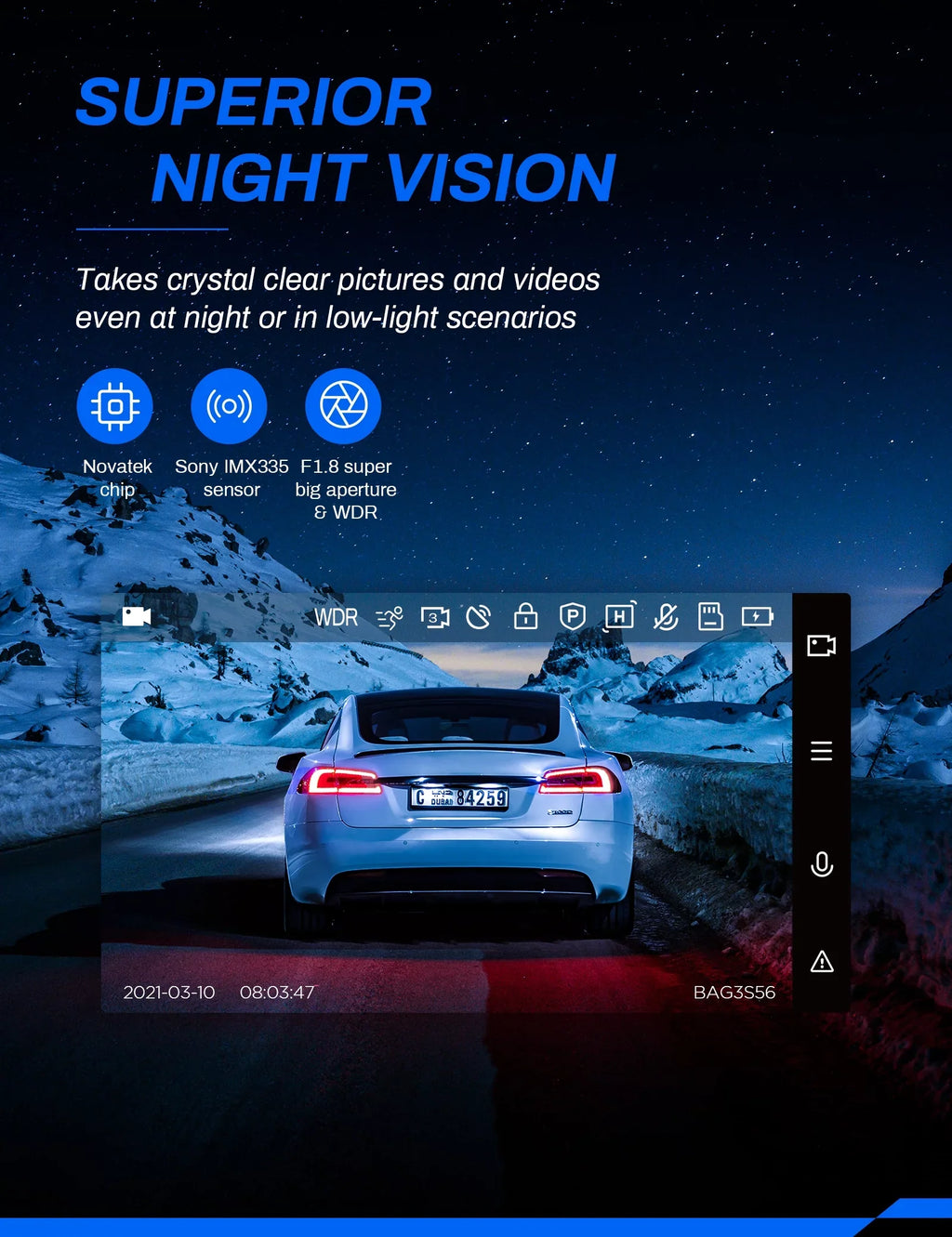 Camera Screen Cam, Crosstour Dash Camera Backup Car GPS IPS Front 170° Recorder 2.5K inch for Cam 3 Dual Dash Cars Dashboard Crosstour and Rear Magnetic