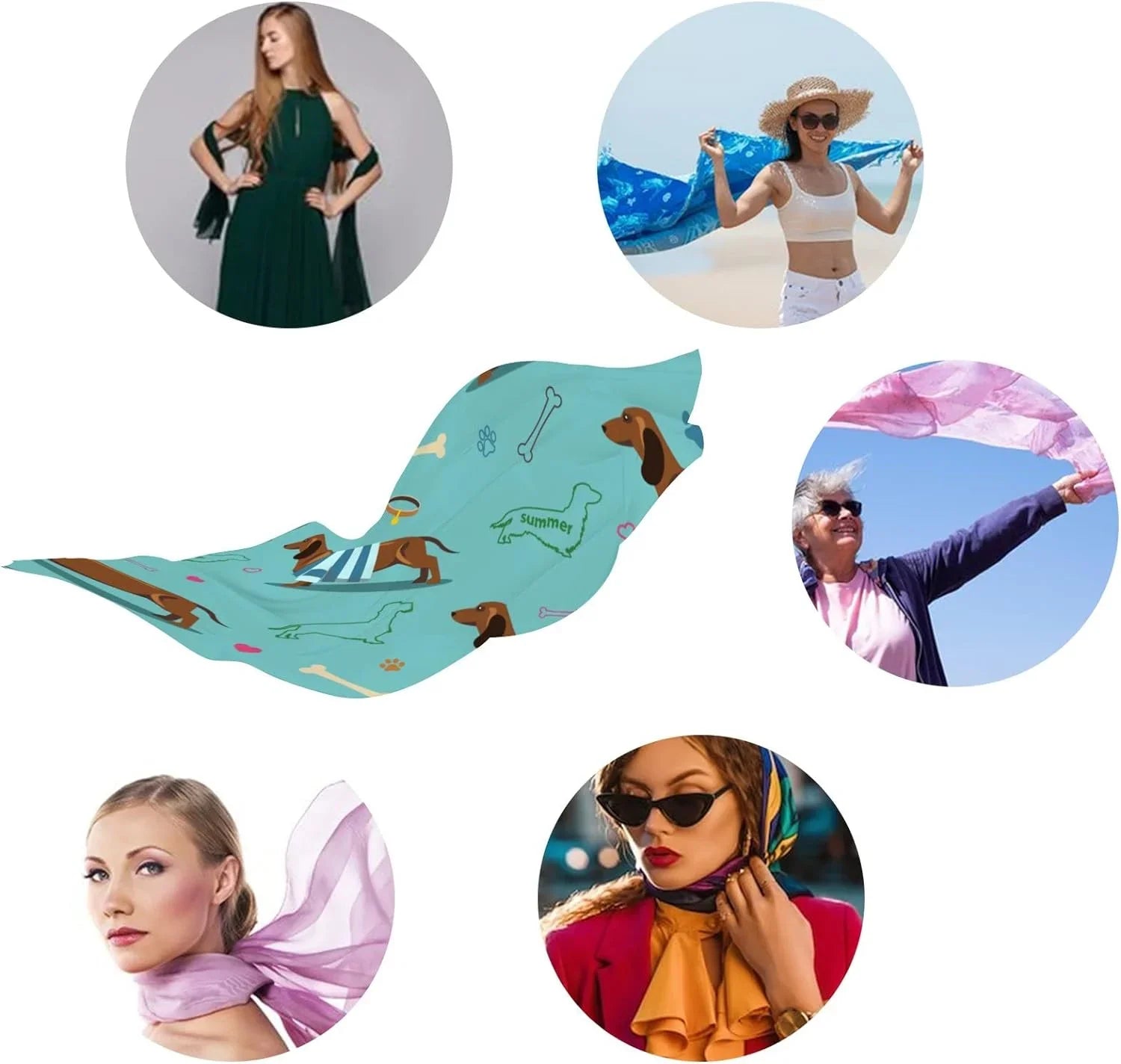 Neck Silk for Shawl Blue Lightweight Women Long Wrap Hyjoy Scarves Dachshund Scarf Girls