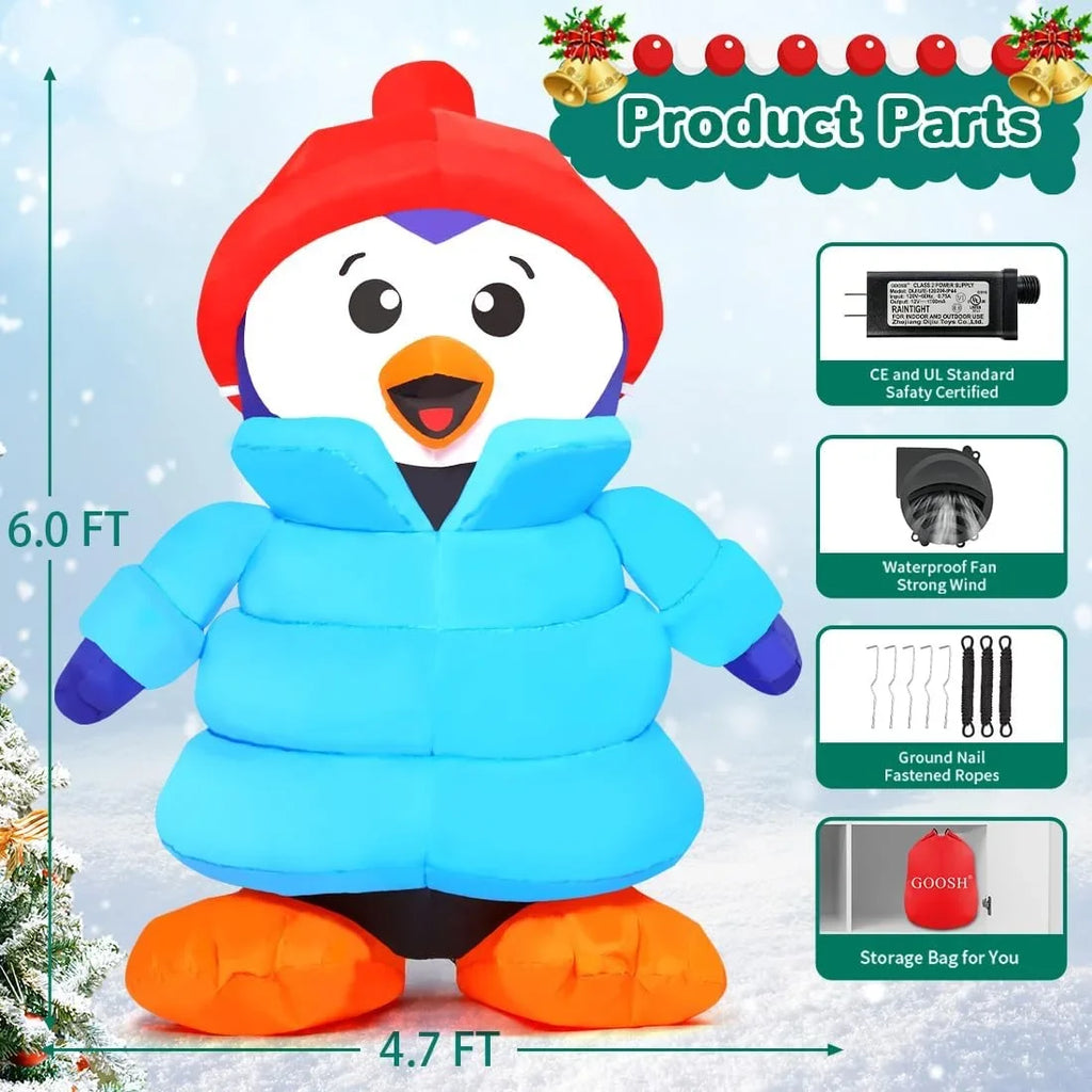Clearance Penguin Inflatable Inflatable Christmas with Inflatable for Penguin 6 FT GOOSH Christmas Decorations Christmas Outdoor Hat, Decorations Outdoor Penguin LED Xmas Lights, Decorations with