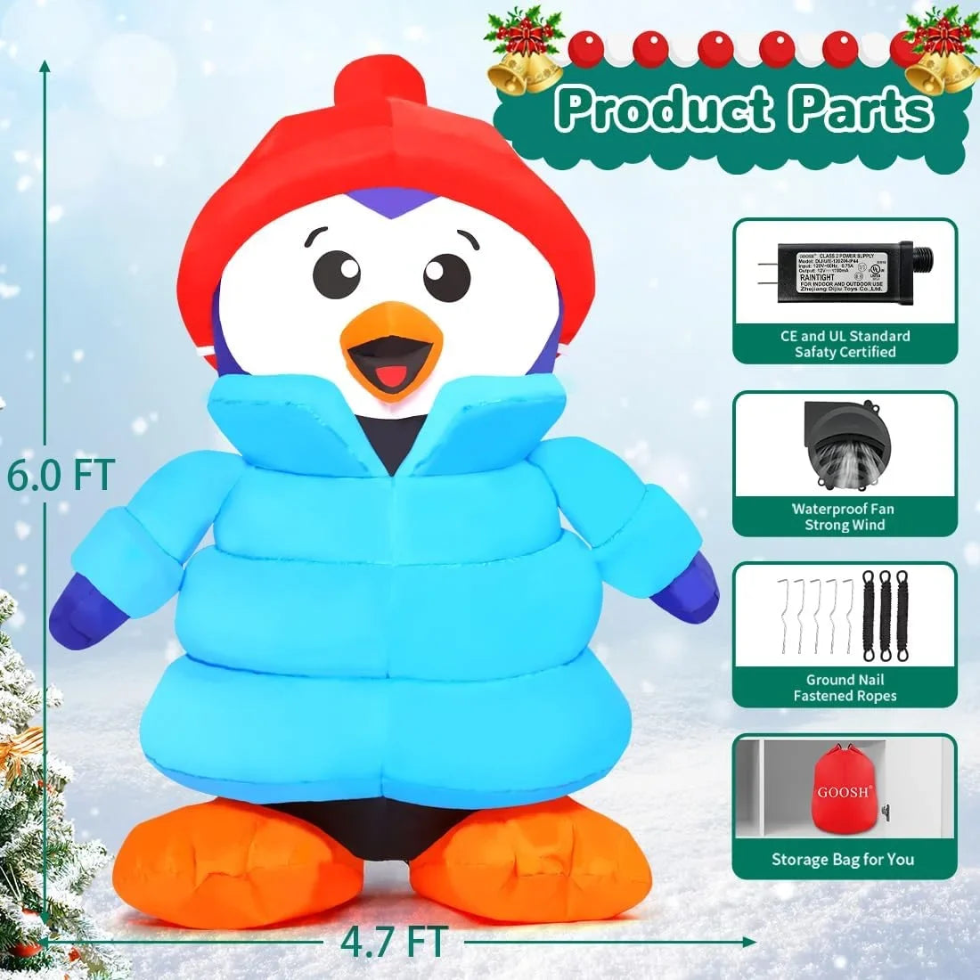 Clearance Penguin Inflatable Inflatable Christmas with Inflatable for Penguin 6 FT GOOSH Christmas Decorations Christmas Outdoor Hat, Decorations Outdoor Penguin LED Xmas Lights, Decorations with
