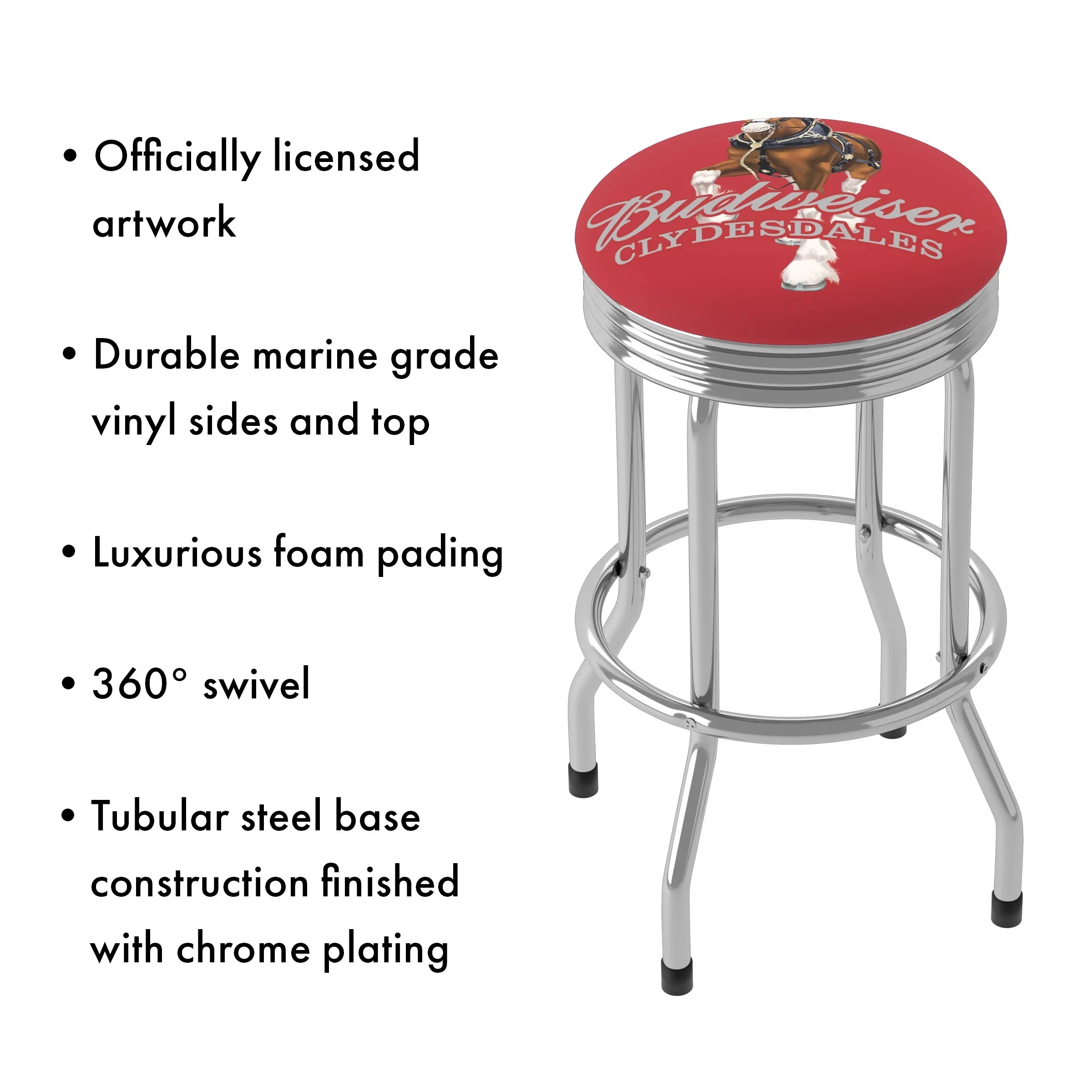 Ribbed Budweiser Clydesdale Chrome Gameroom Red Trademark Barstool