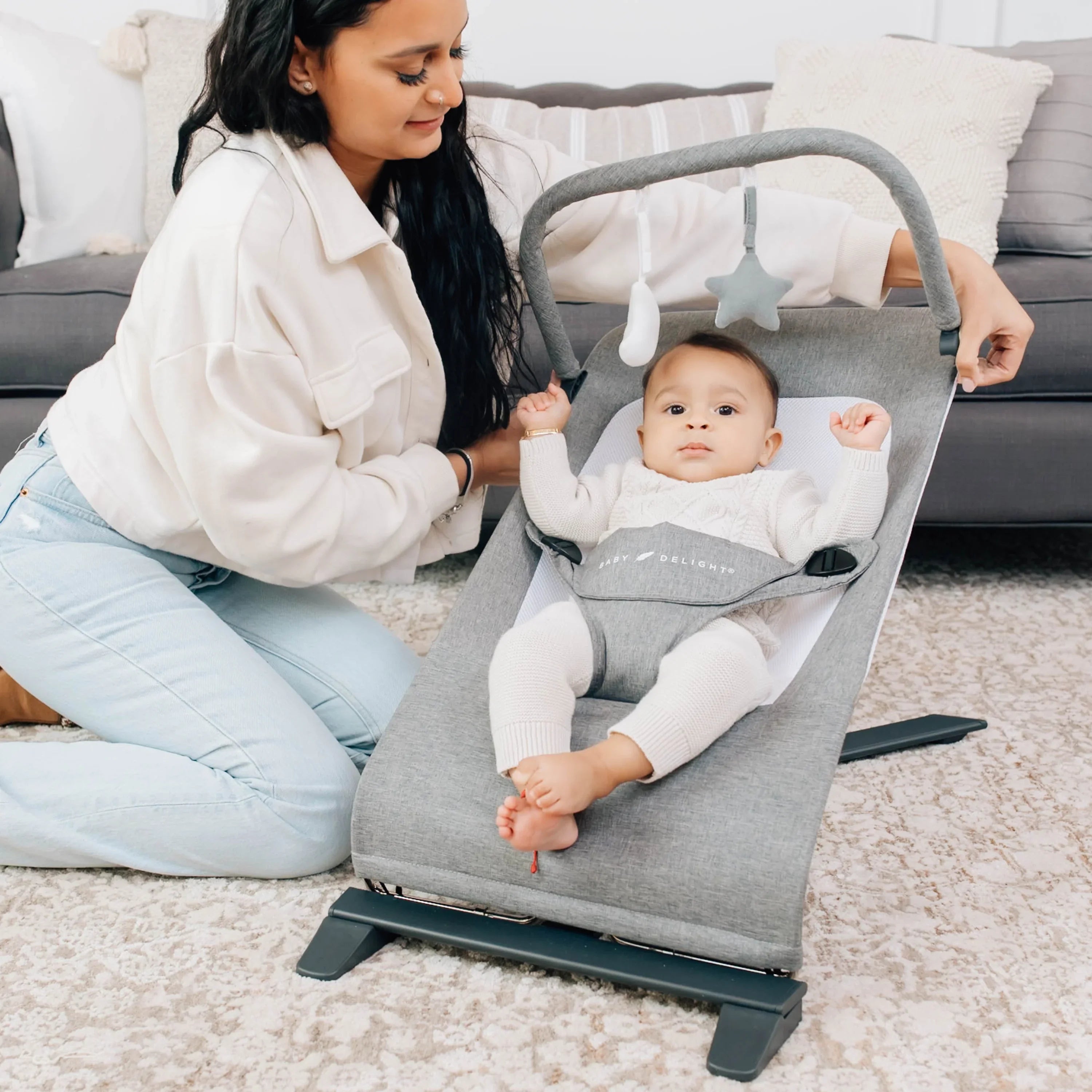 Charcoal Baby Months, Portable for 0-6 Delight Deluxe Baby Bouncer, Alpine Tweed Infants