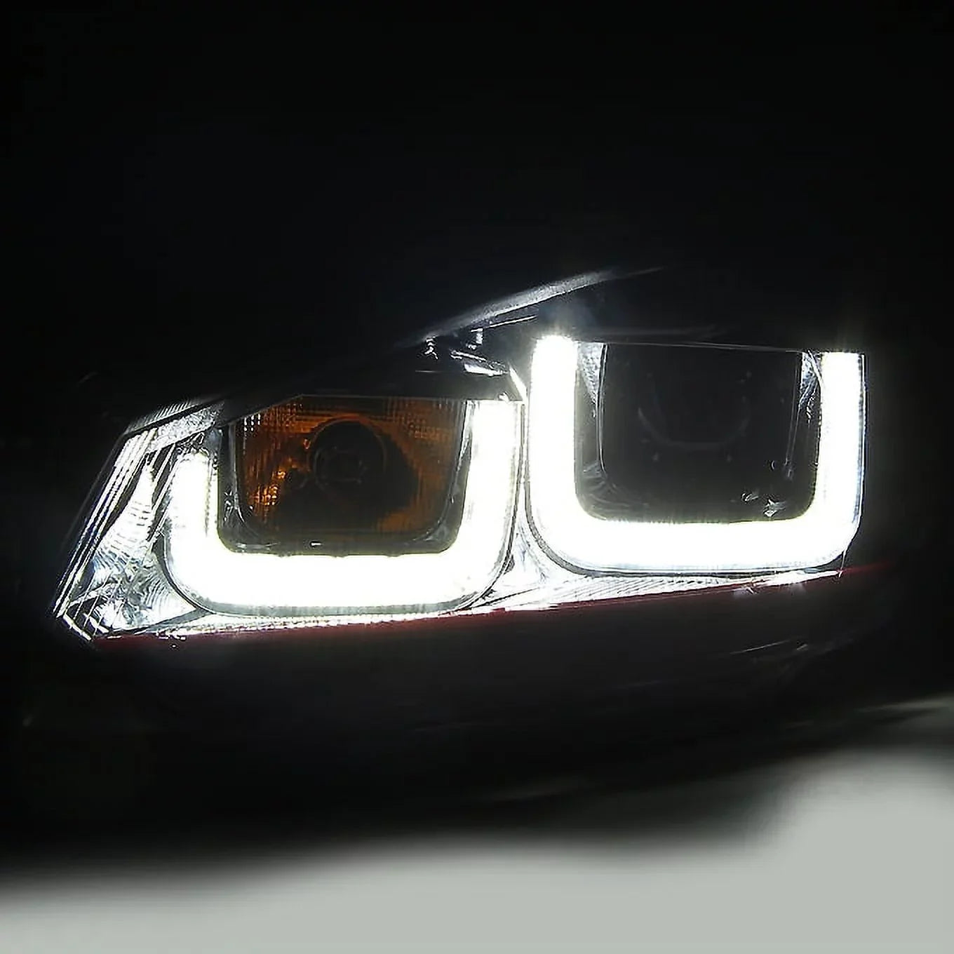 '- U-Halo] GOLF Stripe Black [Red VW Tube Projector LED 10-14 For AKKON Headlight Pair Bazel GTI Dual