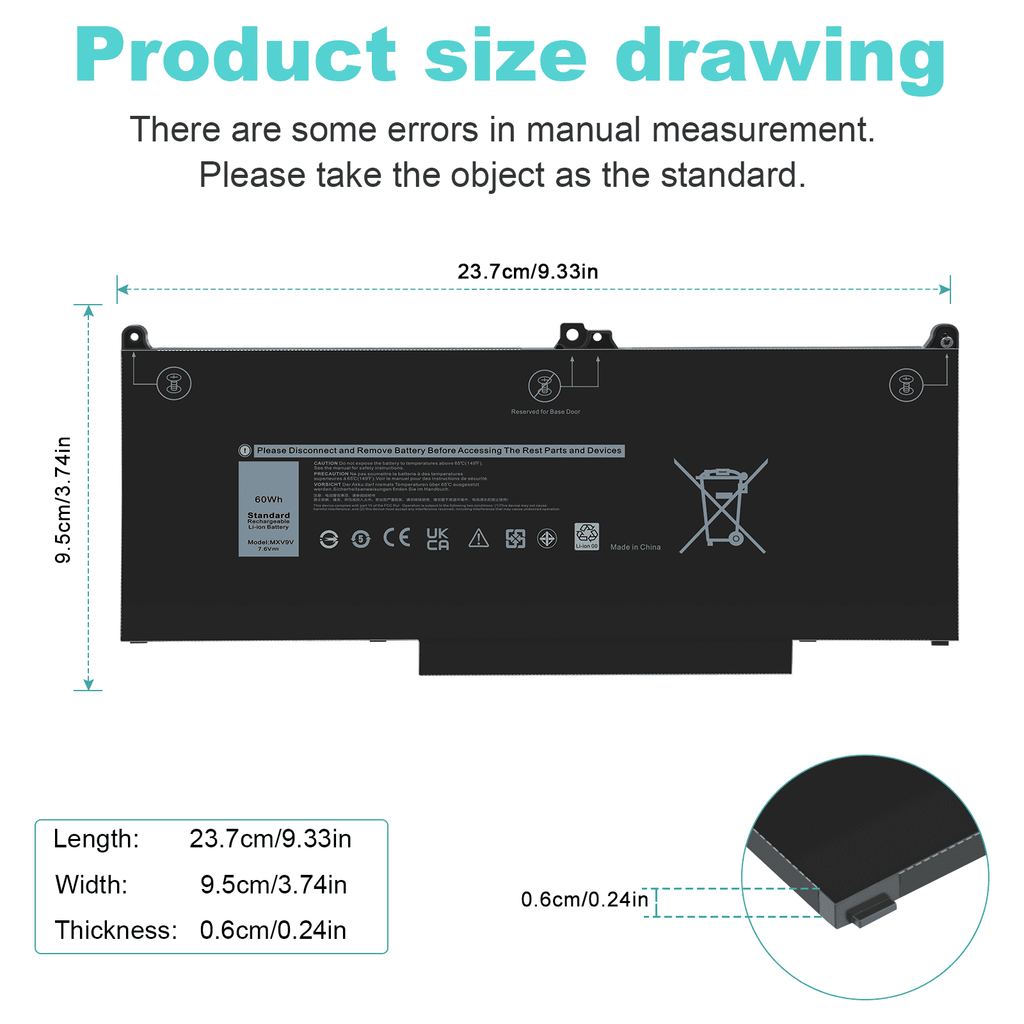 5310 7400 (2-in-1) 7300 MXV9V Battery Latitude For 5300 60Wh Laptop Dell