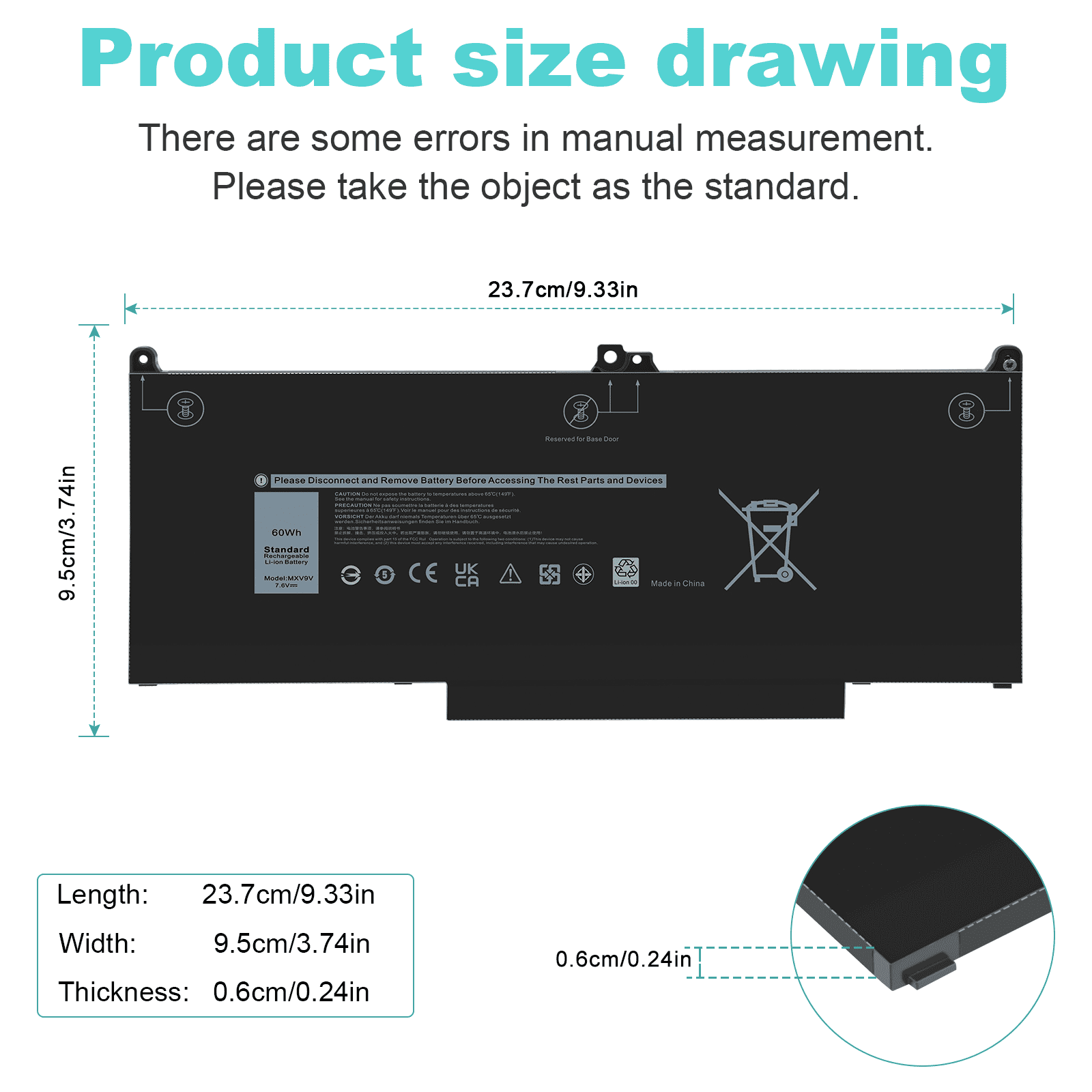 5310 7400 (2-in-1) 7300 MXV9V Battery Latitude For 5300 60Wh Laptop Dell