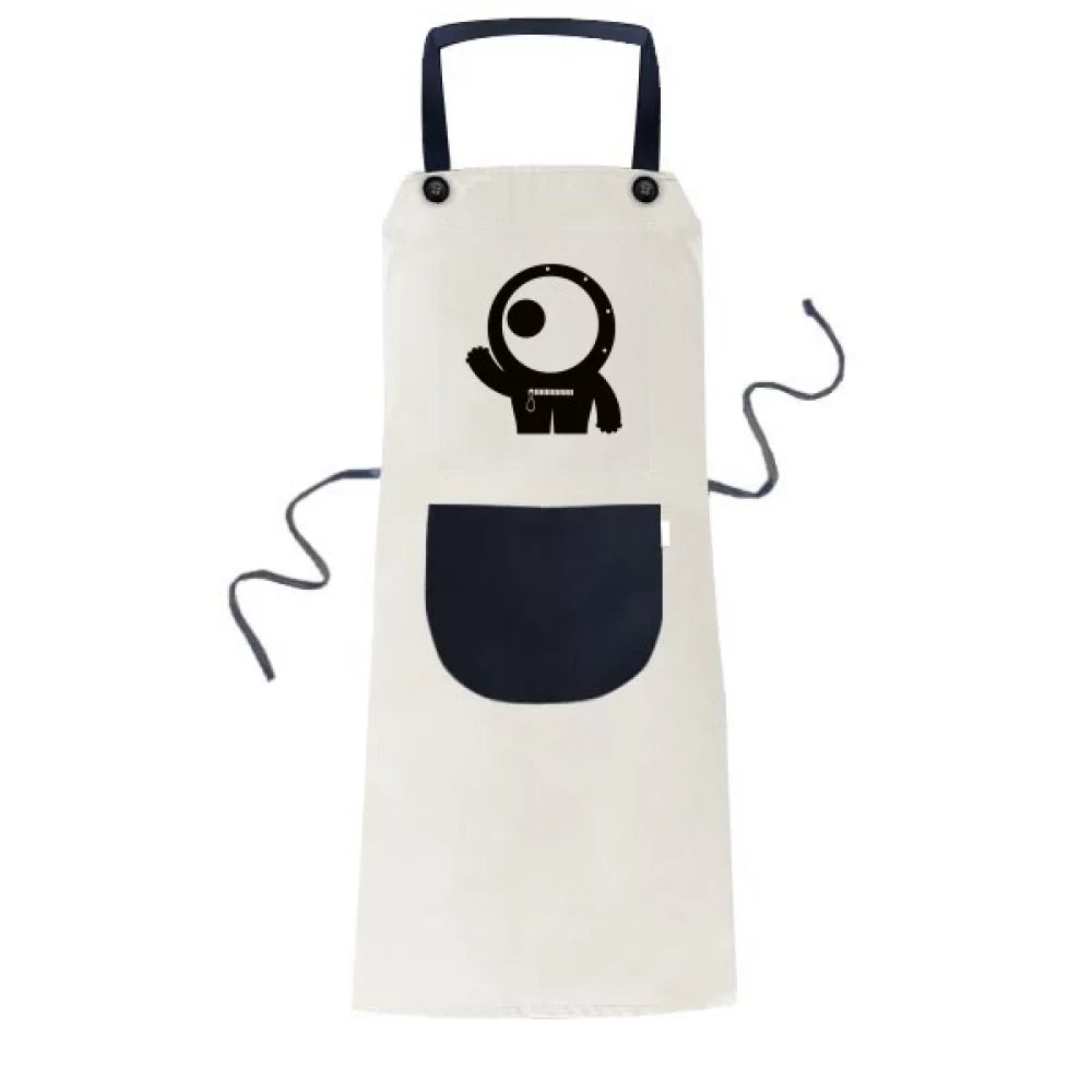 Cyclops Alien Cotton Monster Linen Apron Universe Bib Adjustable Pinafore BBQ Pocket Kitchen Alien
