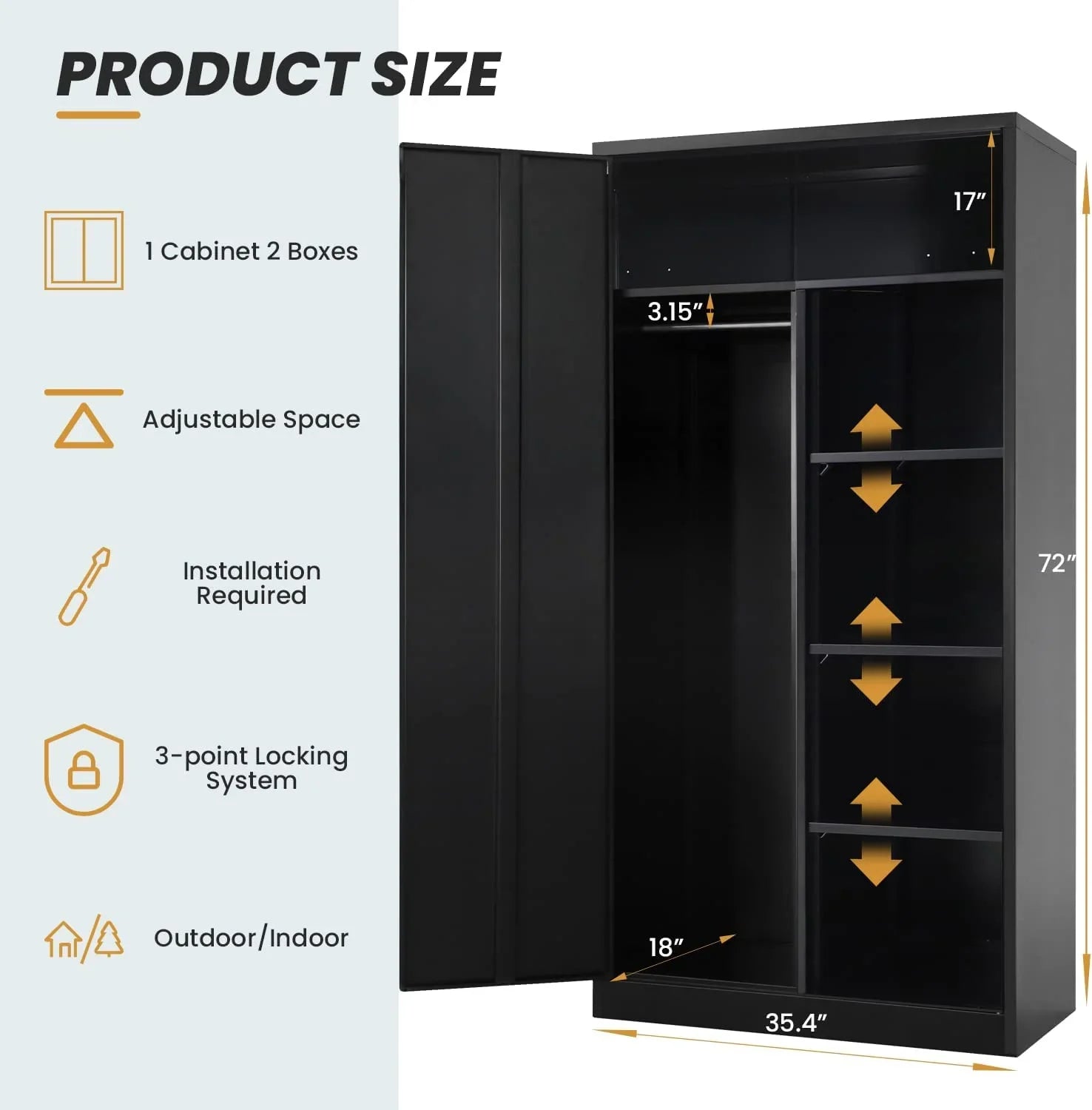 HOOMHIBIU Employee with Locker with Steel Coat Freestanding Metal Cabinets for Office Wardrobe Locking Door Garage and (Black) Cabinet Clothing Home Lock 72'' Shelves