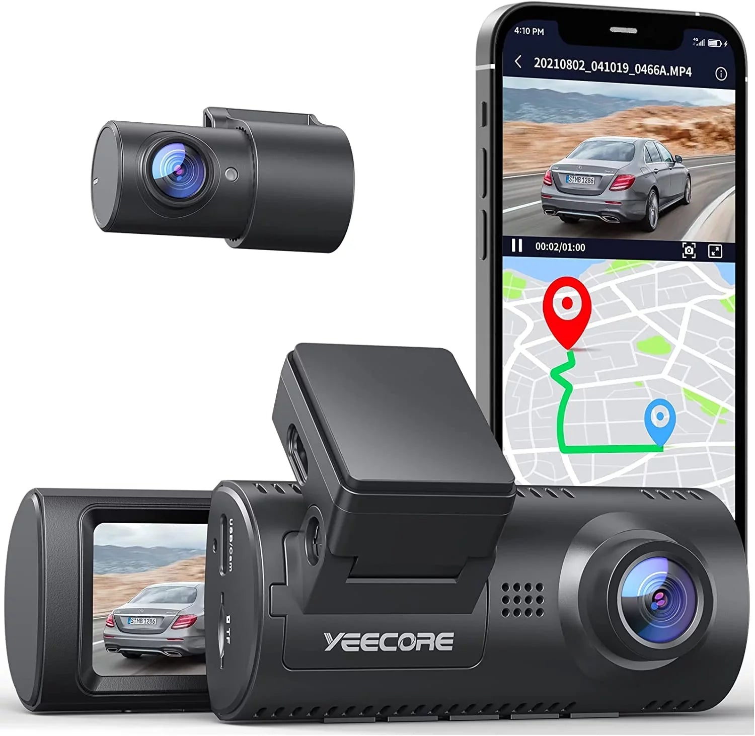 Cars 2.5K+1080P Record Front Dual G-Sensor, Super Parking Camera App Night D32 Mount, for Built-in Yeecore Vision, Dam, Control, Accident GPS, Portable and Dash Magnetic Mode, Cam Rear, Dash Dash WiFi