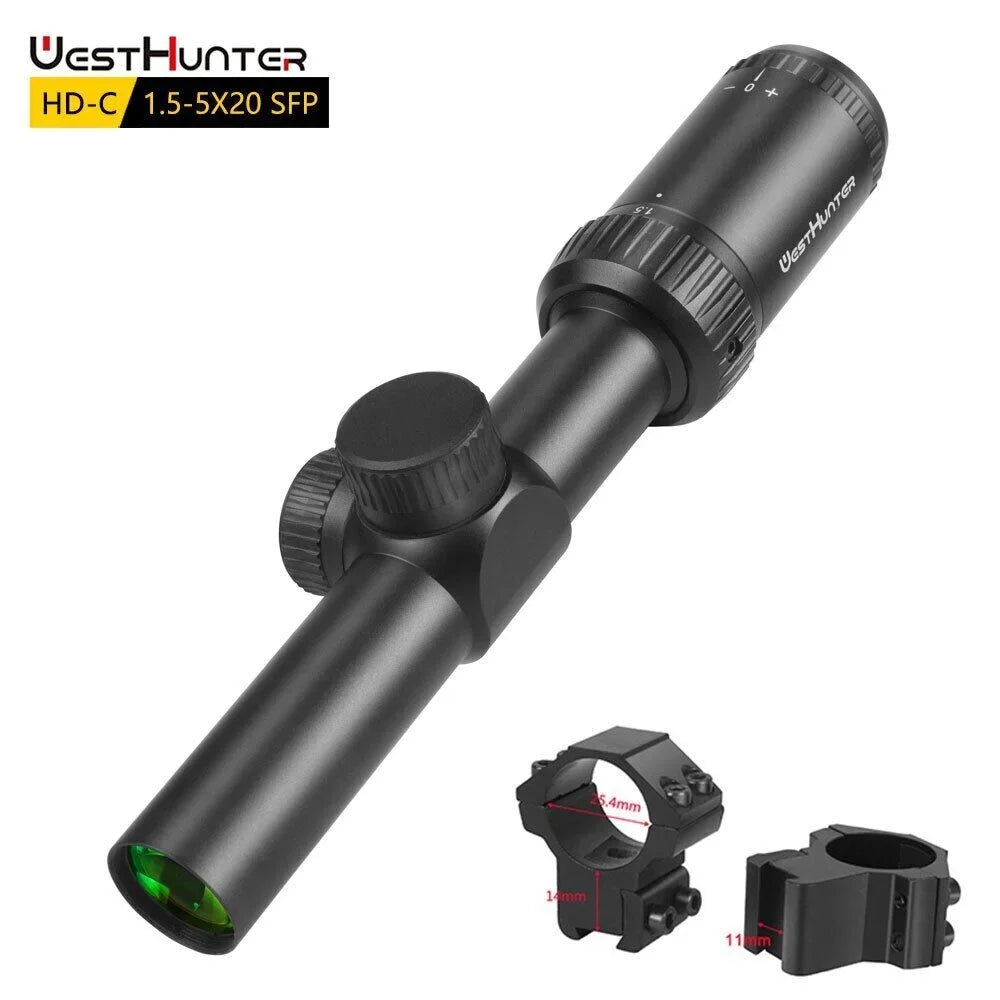 Clear View 1.5-5X20 Scope Rings Sights,11mm Dovetail Compact Hunting HD-C WestHunter SFP