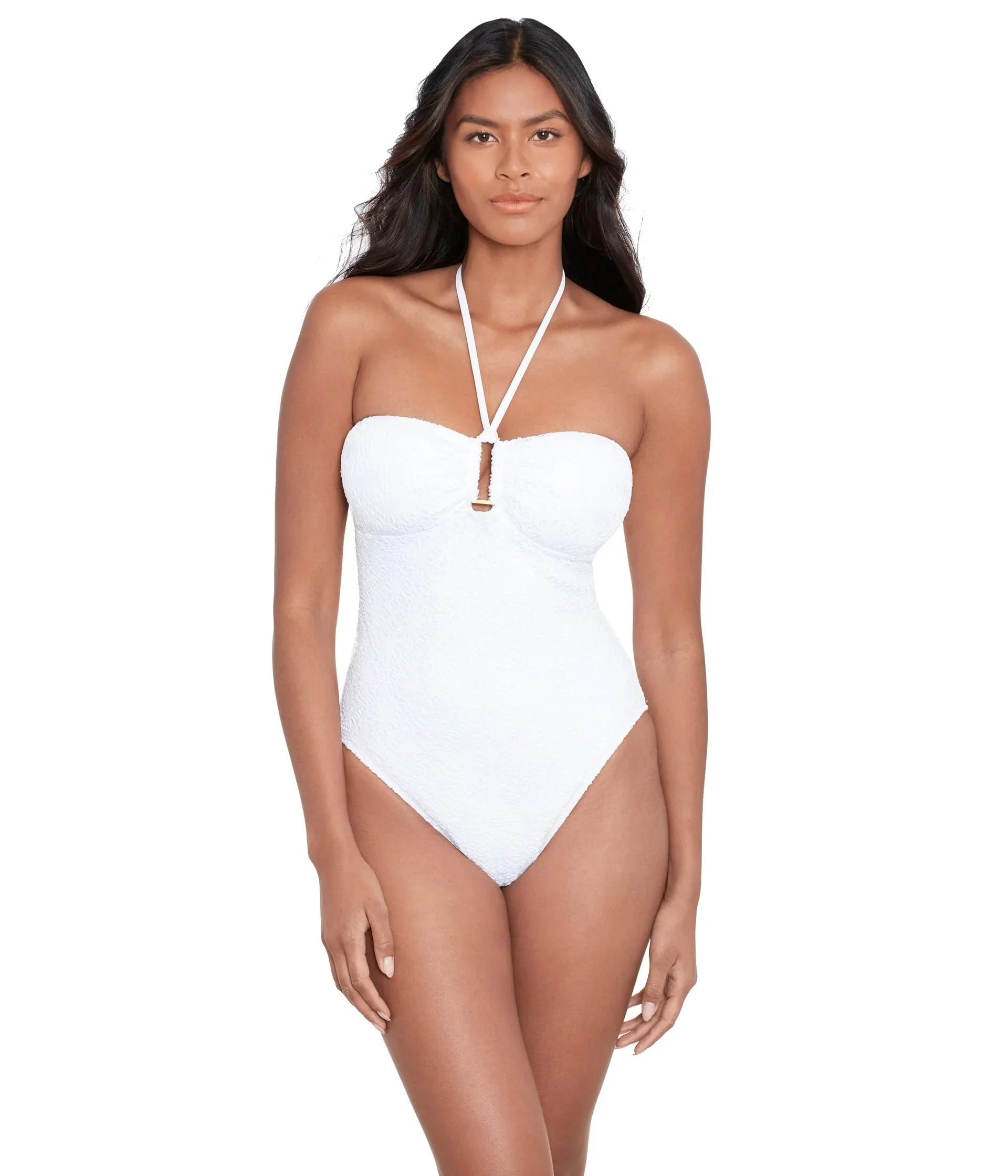 LAUREN Crochet White Womens Ralph Bandeau Lauren 14 Ring One-Piece