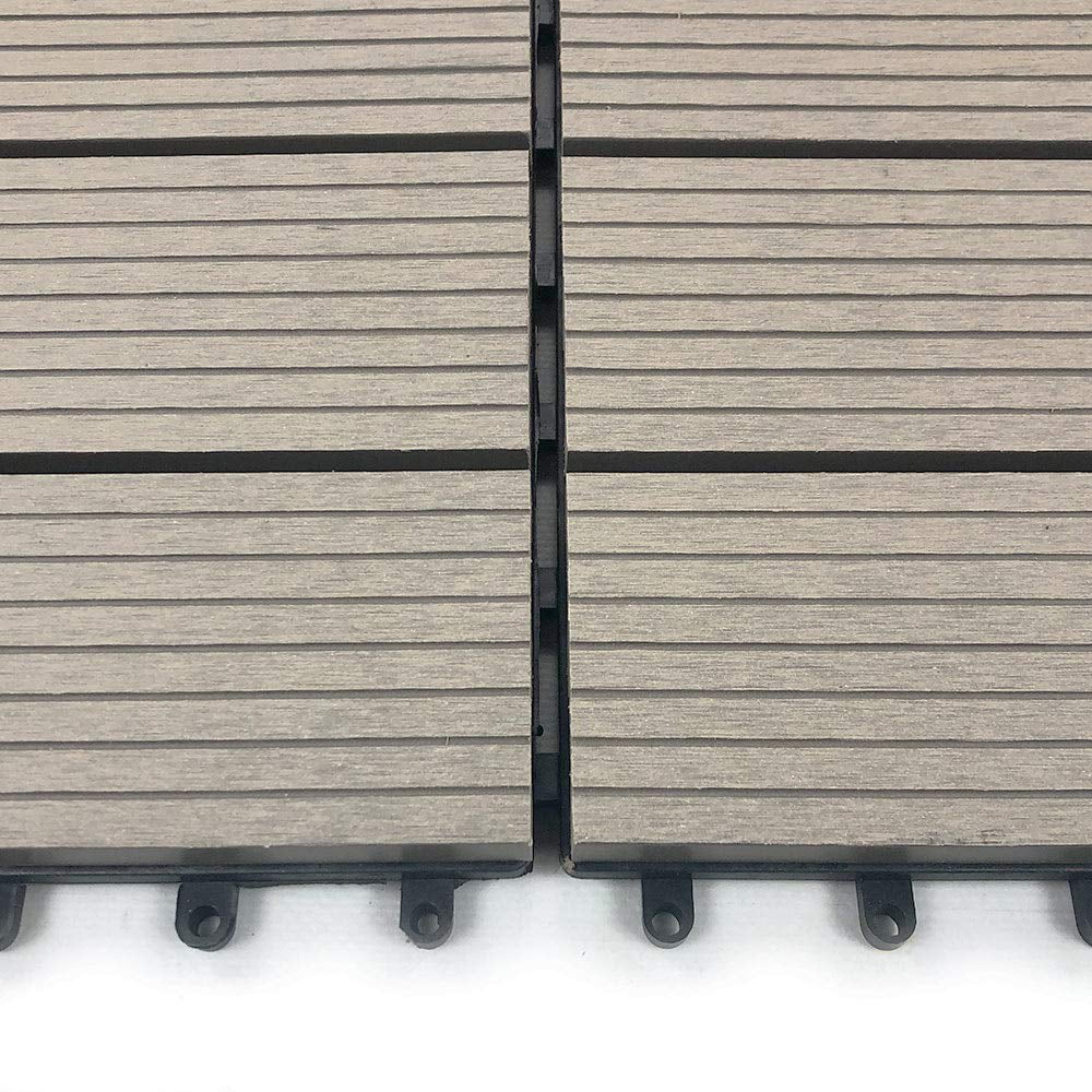 Tiles Pcs) Easy RevTime (9 x x 3/4”, Wood-Plastic DIY 12" 12" Gray Deck
