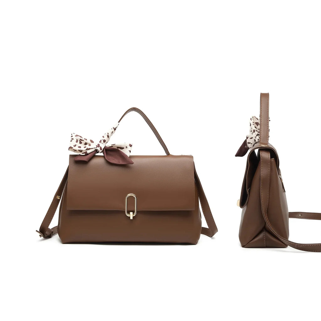 Shoulder Bag Leather bag hand Silk square Handle ladies crossbody Flap bags PU Brown handbags bags Women's Scarf women