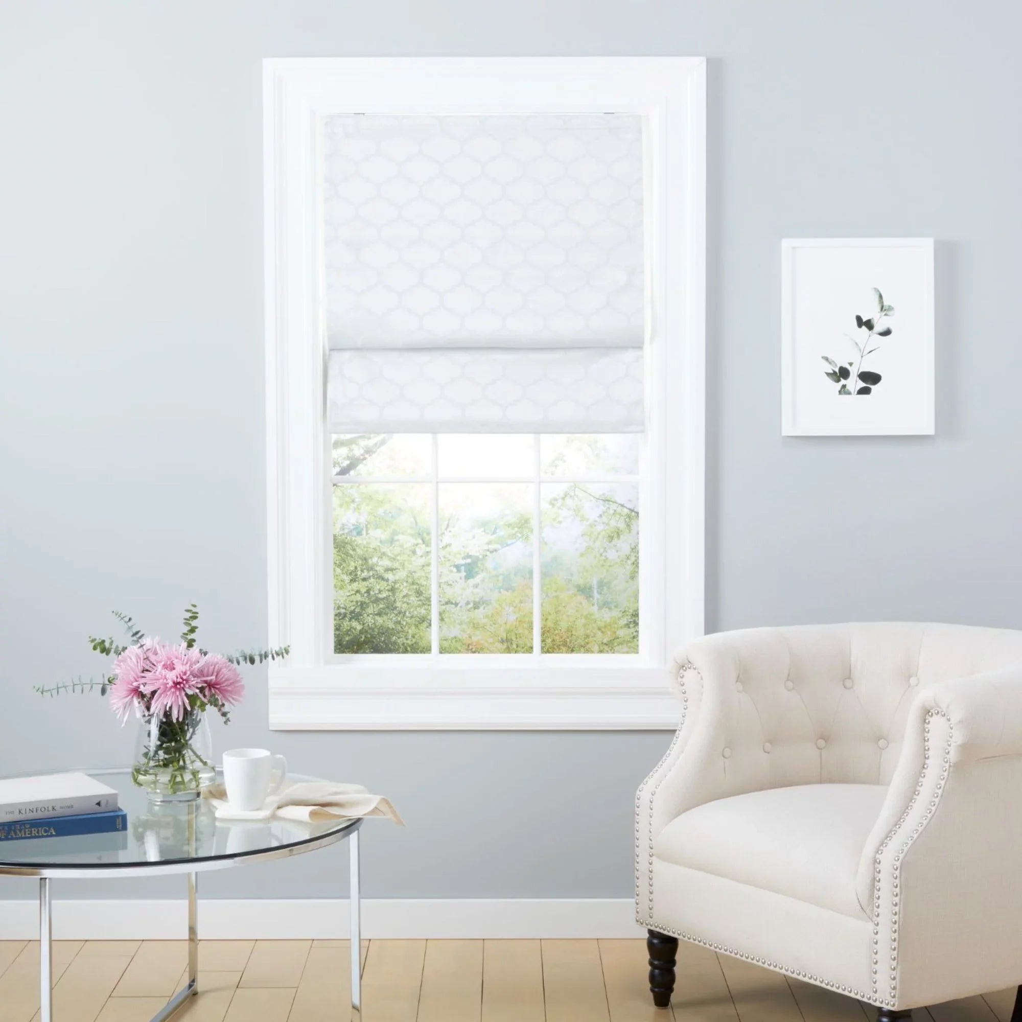 Home White 31"x64", Exclusive Total Trellis Shade, Montague Blackout Roman