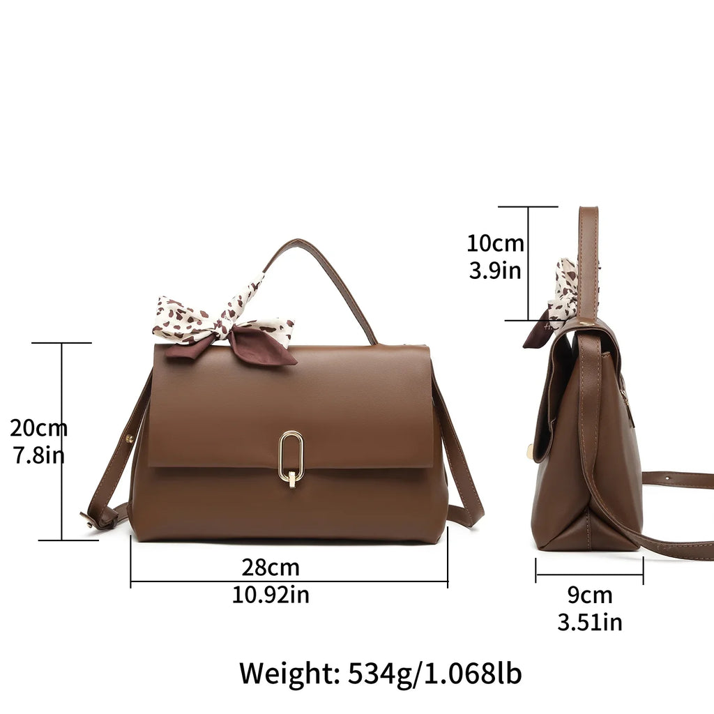 Shoulder Bag Leather bag hand Silk square Handle ladies crossbody Flap bags PU Brown handbags bags Women's Scarf women