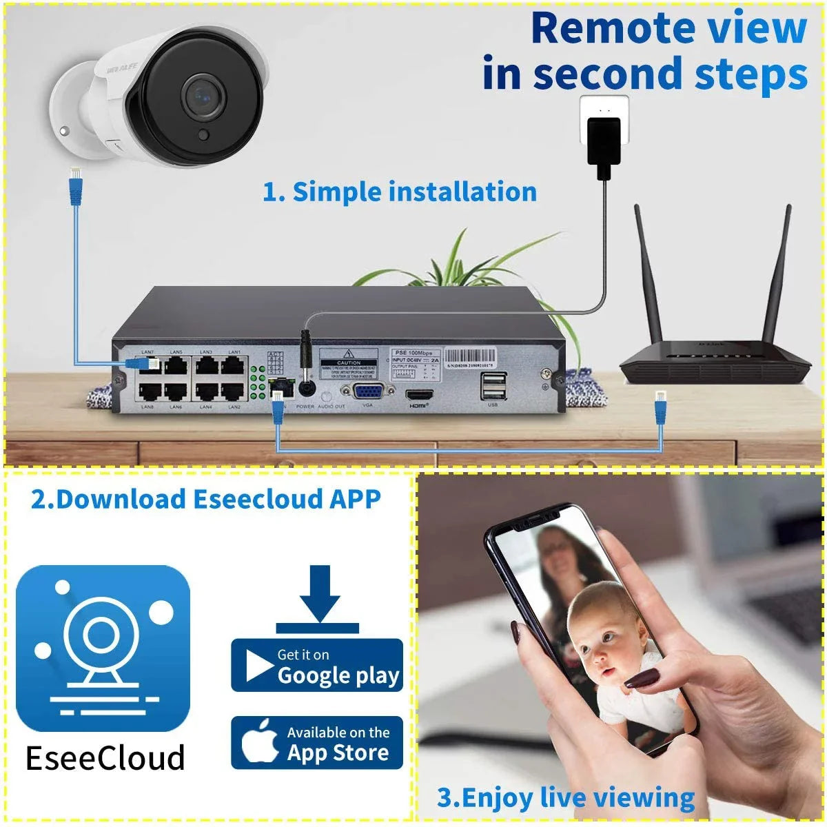 with Cameras 4TB Camera 8pcs Outdoor/Indoor Security Way 8 for IP Audio} NVR Channel System, PoE {5.0MP Recorder Wired Use HDD Two