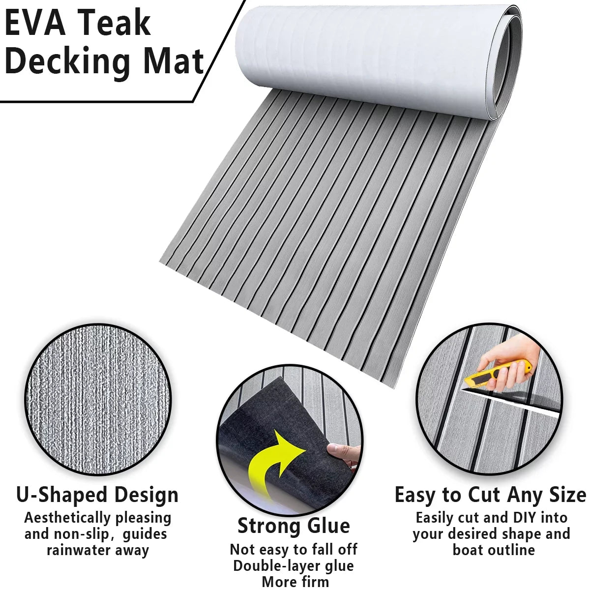 Boat Sea Foam RV 94"x HJDECK Self-Adhesive Deck for Non-Skid Yacht Faux Sheet/Carpet Teak Boat Decking 35" Flooring Marine Fits Pad EVA Mats/Decking