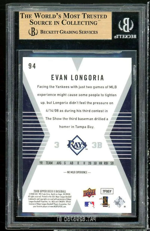 #94 Evan Longoria BGS X Deck (pristine) Card 10 2008 Upper Rookie