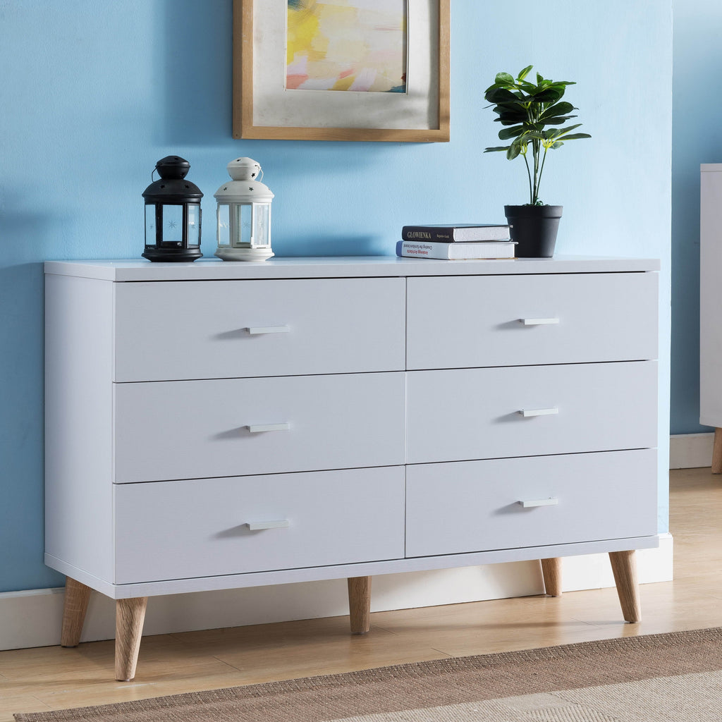 Bar by Dresser Pulls Wide Denhour White DH Modern 47-inch with BASIC 6-Drawer Mid-Century