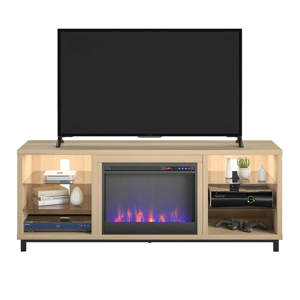 up TV Oak for TVs 70" in Blonde Stand to Deluxe Lumina Ameriwood Fireplace Home