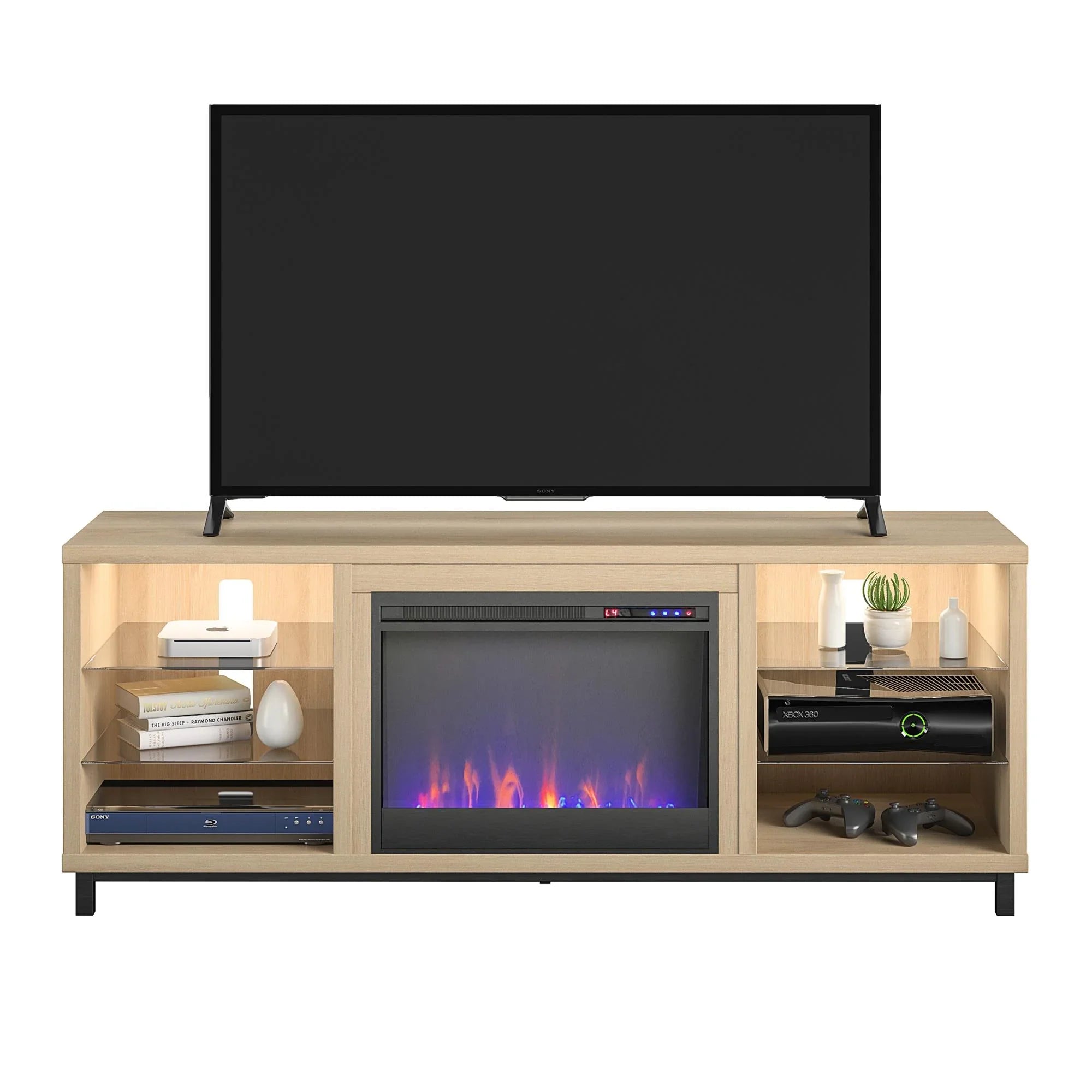 up TV Oak for TVs 70" in Blonde Stand to Deluxe Lumina Ameriwood Fireplace Home
