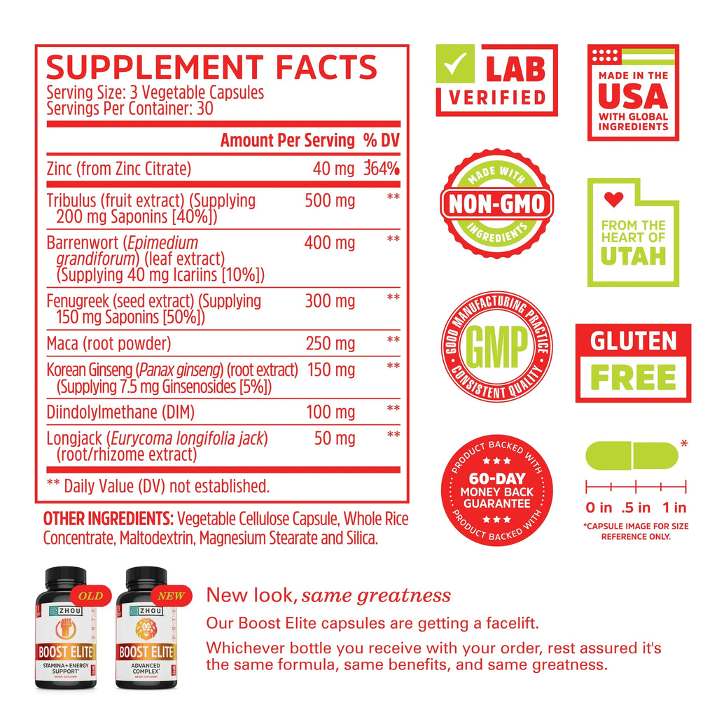 Veggie Increase BOOST to | Formulated & Caps 90 ELITE Zhou Booster Test 30 Energy T-Levels | Servings,