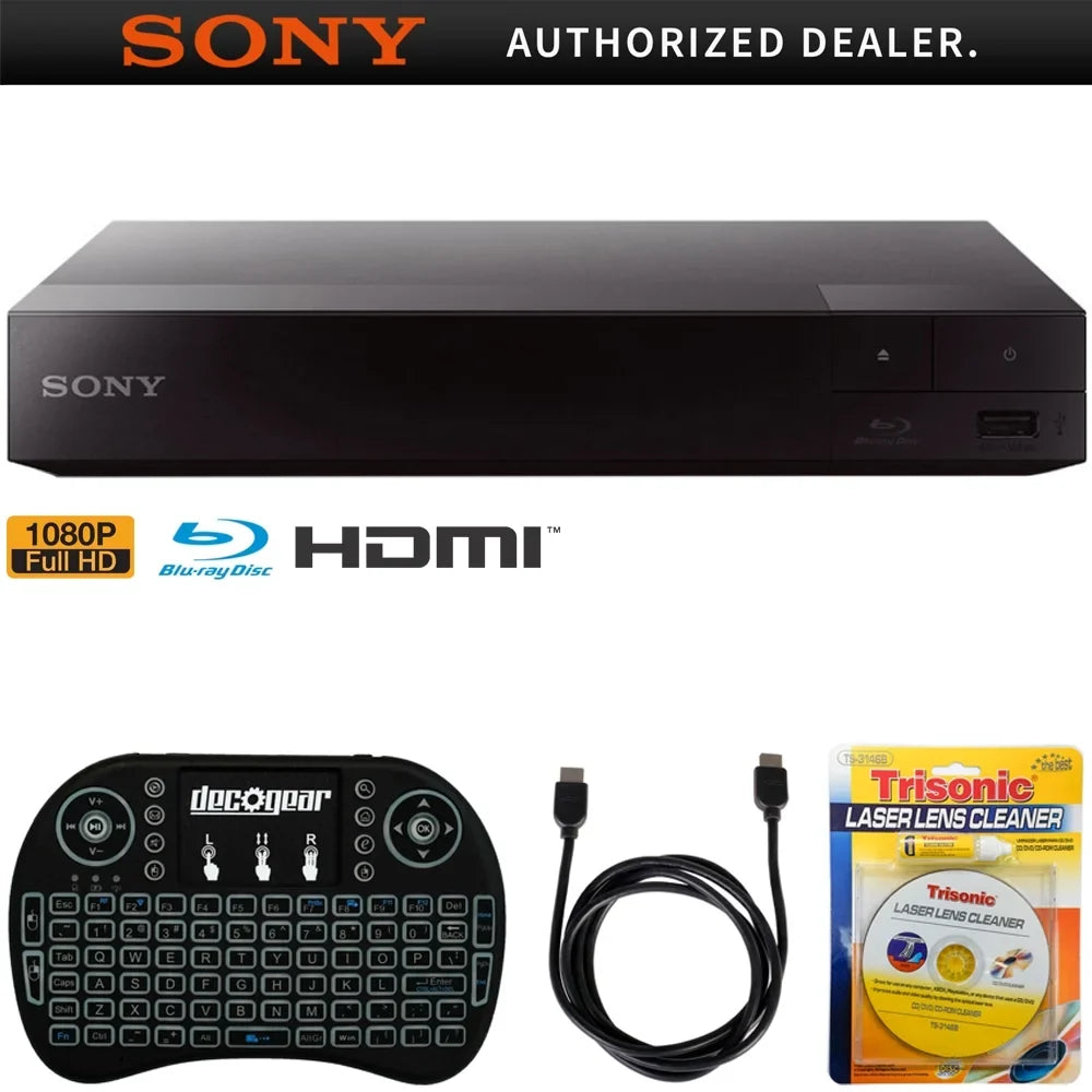 Wireless DVD/CD Laser 2.4GHz Keyboard Blu-ray HDMI with Streaming Cable Disc w/ for 6ft Touchpad, Sony Backlit Lens and Players Bundle Accessories Includes, Cleaner BDP-S1700 Player