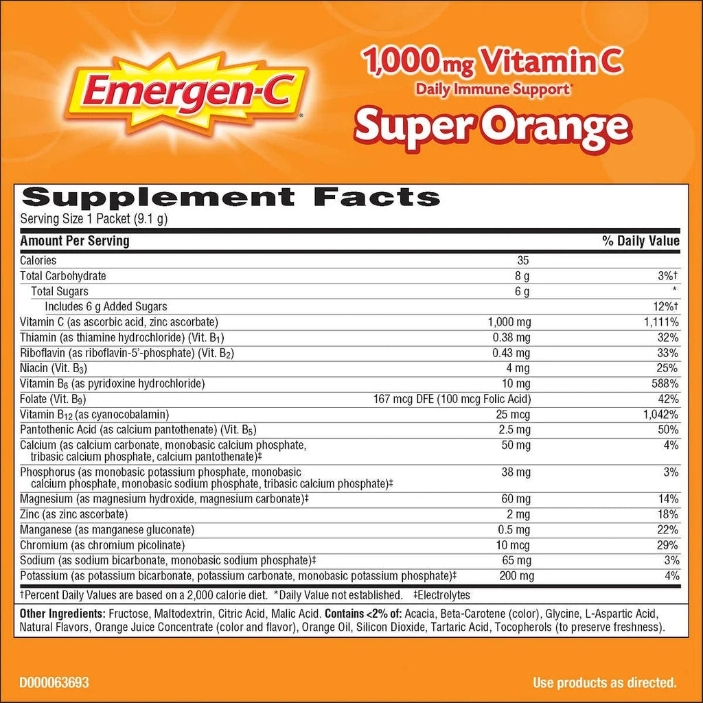 Flavor Super Drink C 1,000 90 Packets Vitamin Orange Mix, Emergen-C mg.