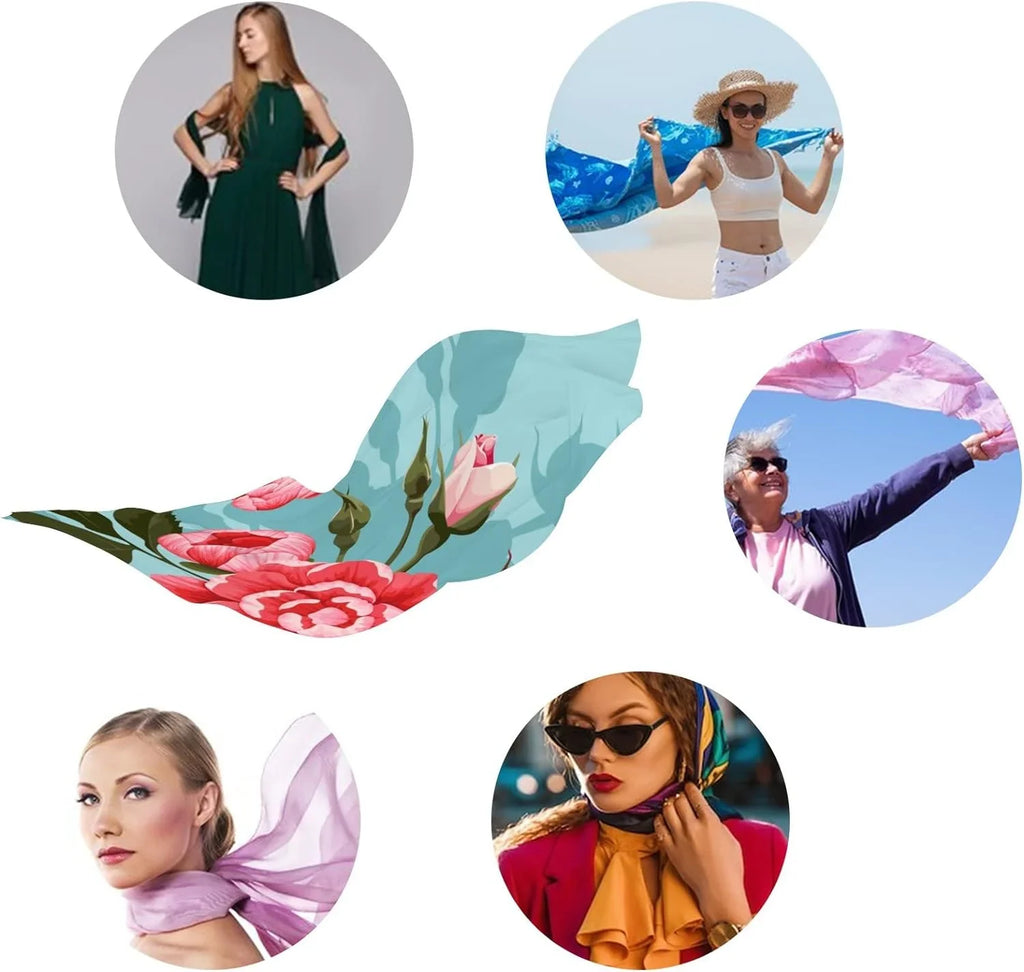 Wrap Neck Scarf Women Girls for Shawl Lightweight Scarves And Hyjoy Long Silk Roses Peony