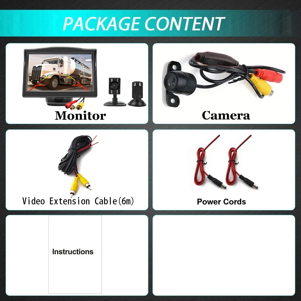 Rear Camera Monitor Parking Backup View Night HD 5inch + Vision Car System