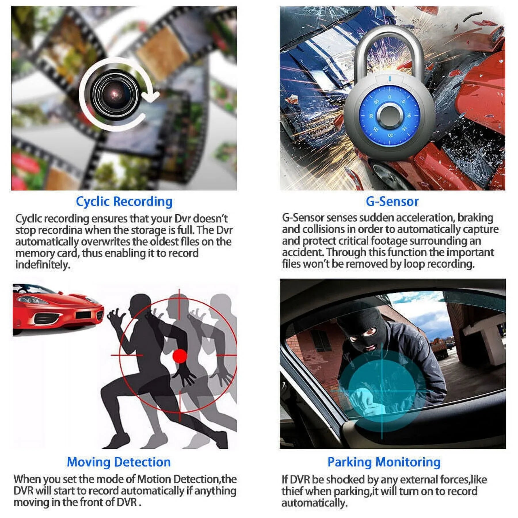 Detection 4" G-Sensor, Dash 1080P Motion Parking Dual Lens Car Front/Rear/Built-In DVR Recorder Monitoring Driving Xhy Video Camera HD Cam and