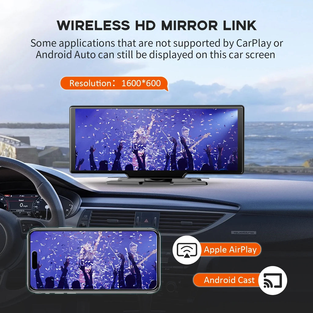 Play Touch Carplay Wireless Apple Screen Adapter Herilary Cam, Car Screen 2.5K with 10.26" Car Carplay Wireless Auto Android Mirror Dash Link/Siri/Wifi/Bluetooth/Double Din Stereo