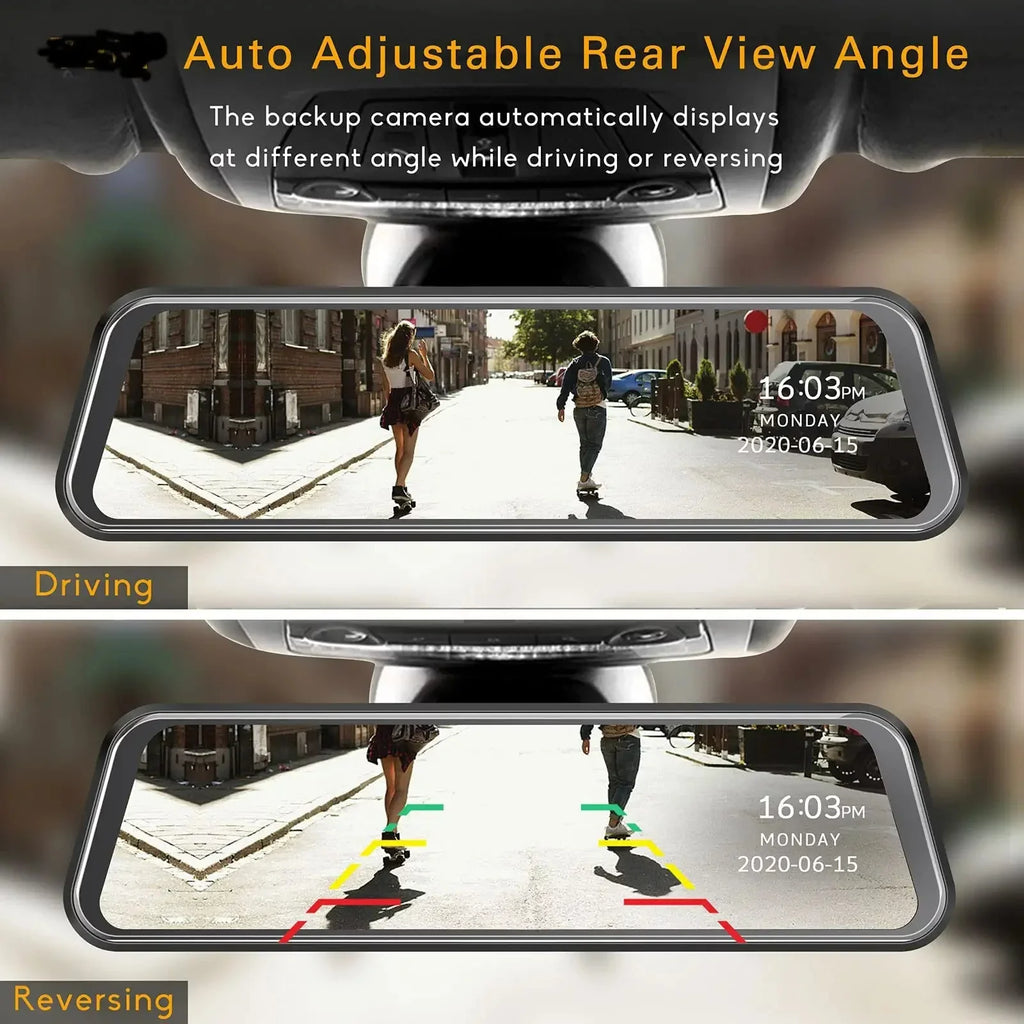 Rear Parking Mirror Touch Loop Monitor, Recording Dual Car Full IPS Screen View Backup Dashcam inch Bileeko Lens Camera, 10