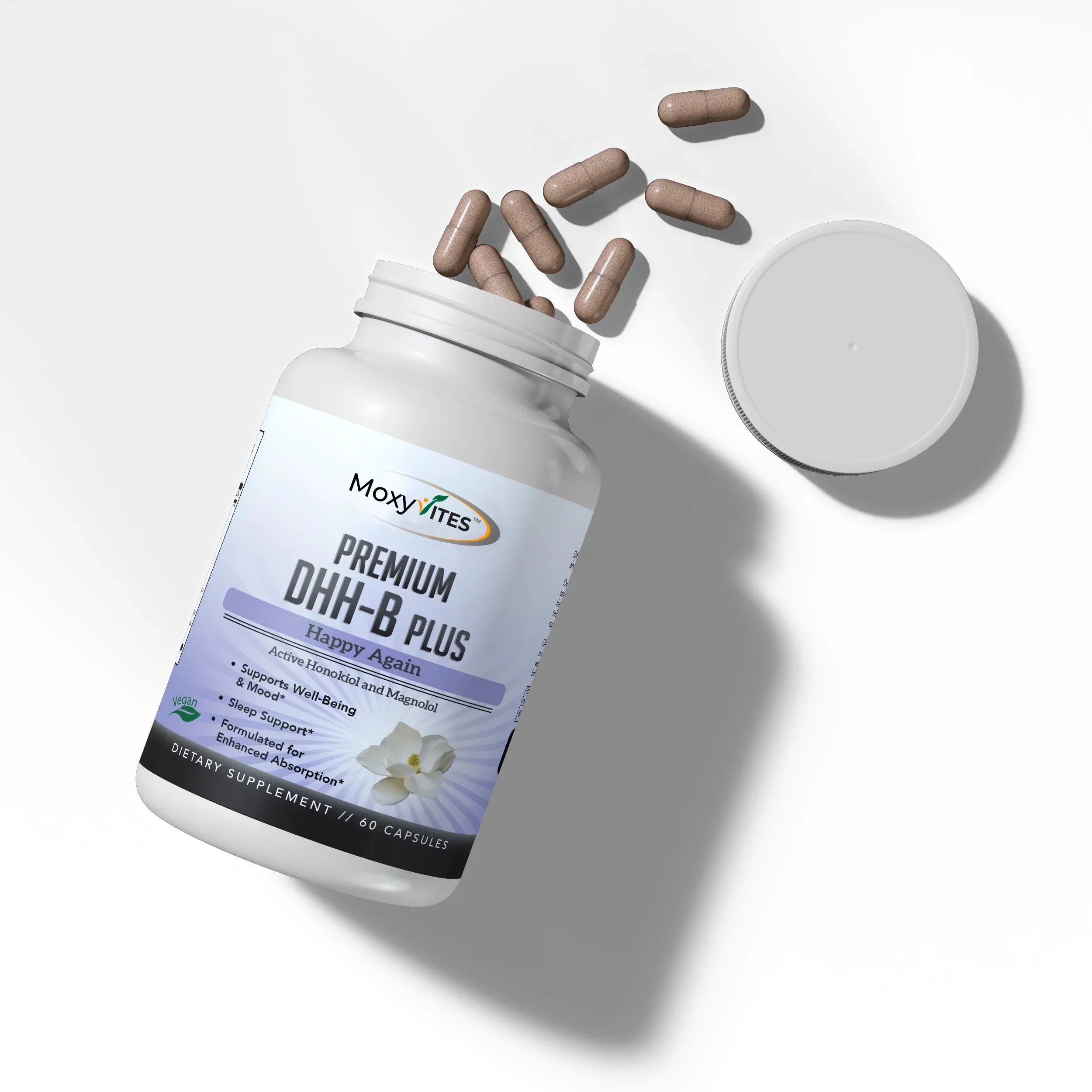 Anxiety, Vegan Supplement, Sleep 60 Calm Caps Mood Dihydrohonokiol-B, MoxyVites for DHH-B