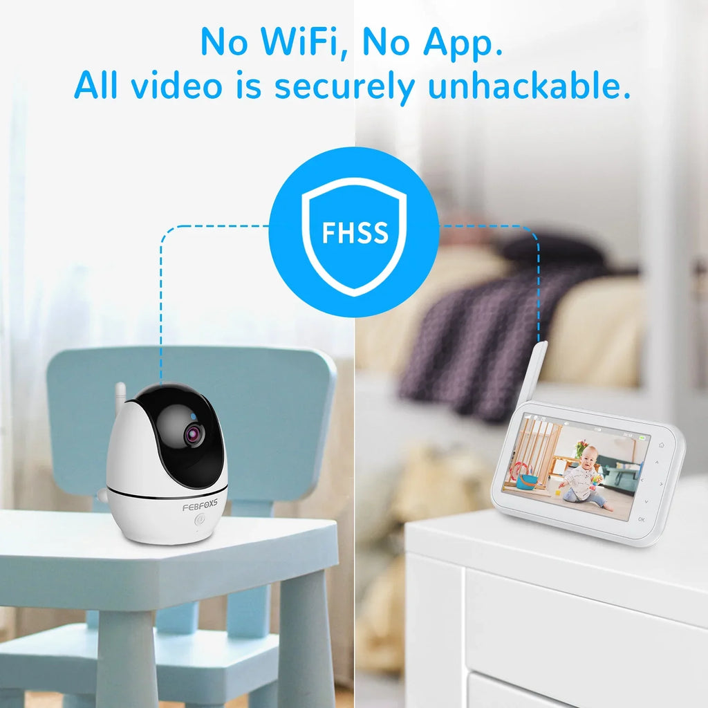 Camera Auto Night & Vision,Tem-Sensor, Monitor Talk, Pan&Tilt&Zoom, with Baby Wifi Febfoxs No 1080P Two-Way 4.3" LCD Audio, Screen